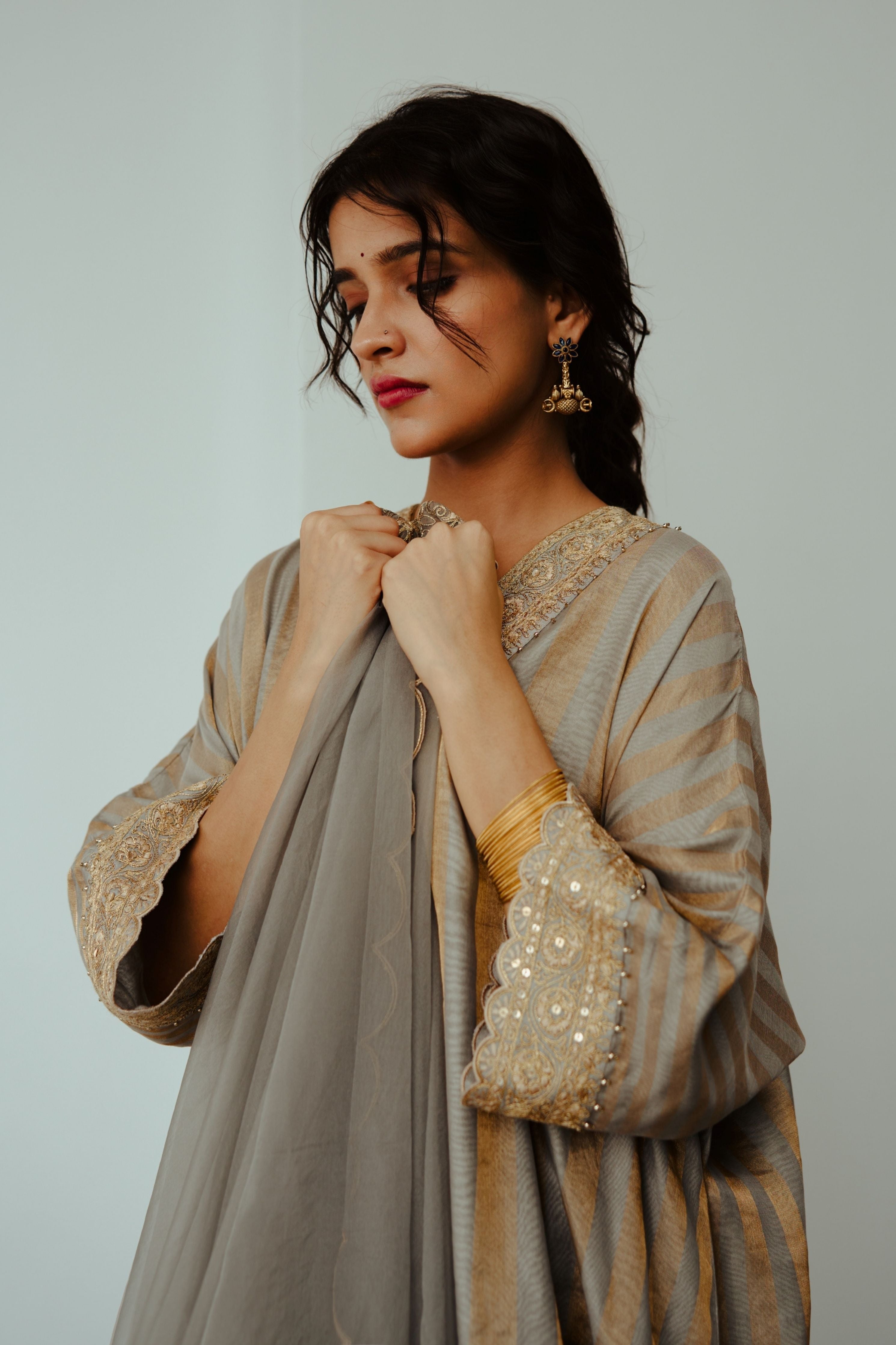 Nargis Smoky grey Kaftan Set