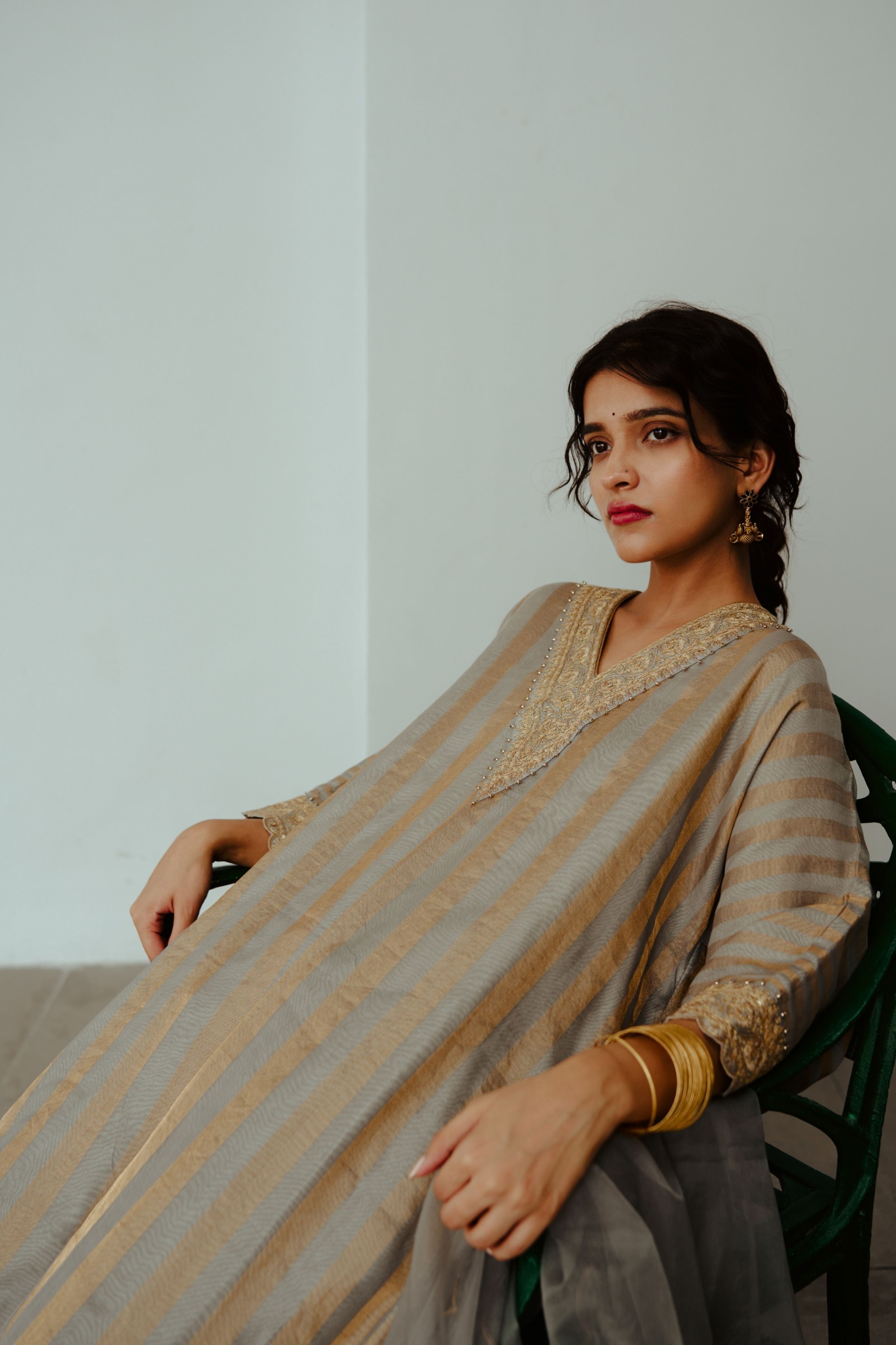 Nargis Smoky grey Kaftan Set