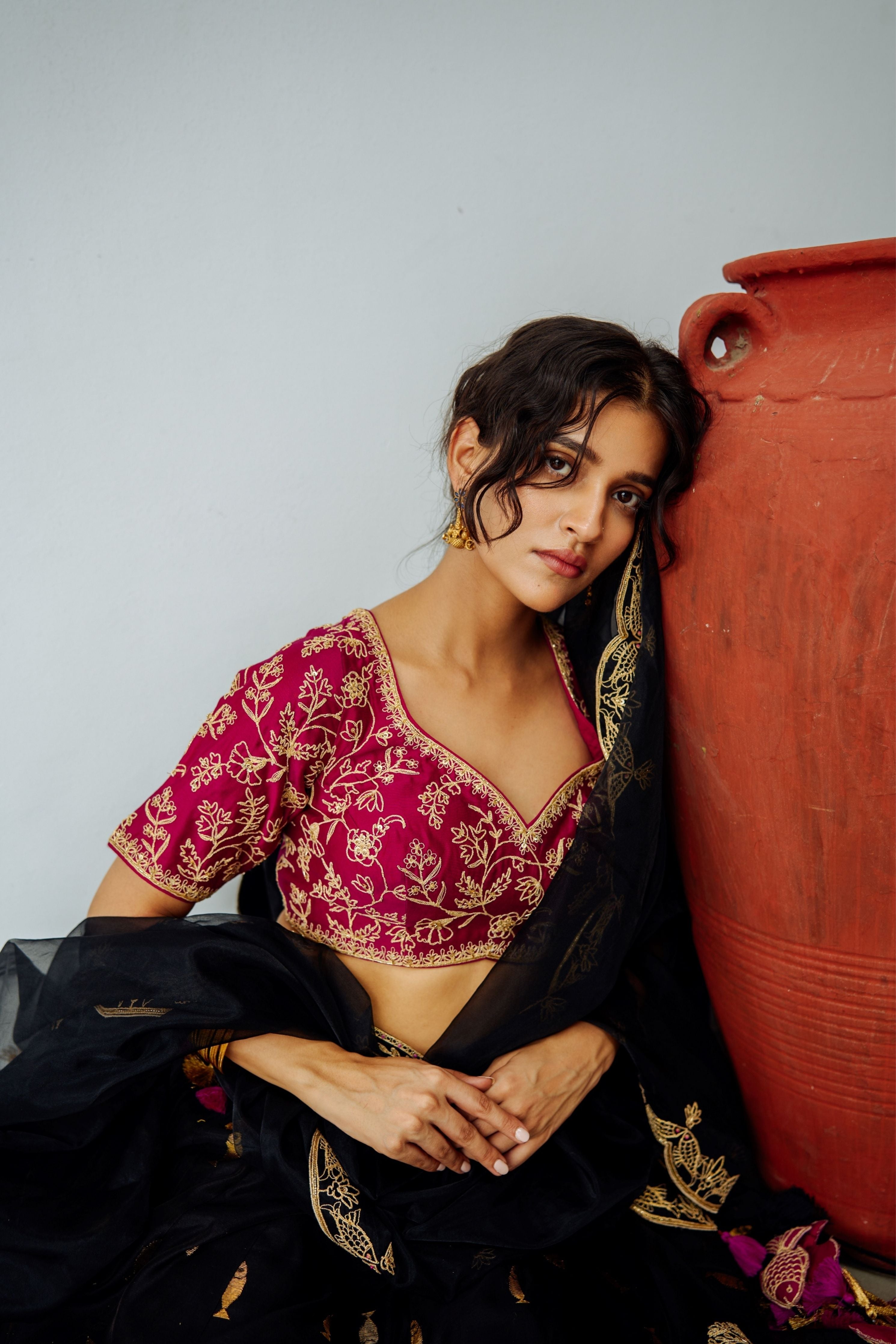 Noor Jahan Black Chanderi Lehenga Set