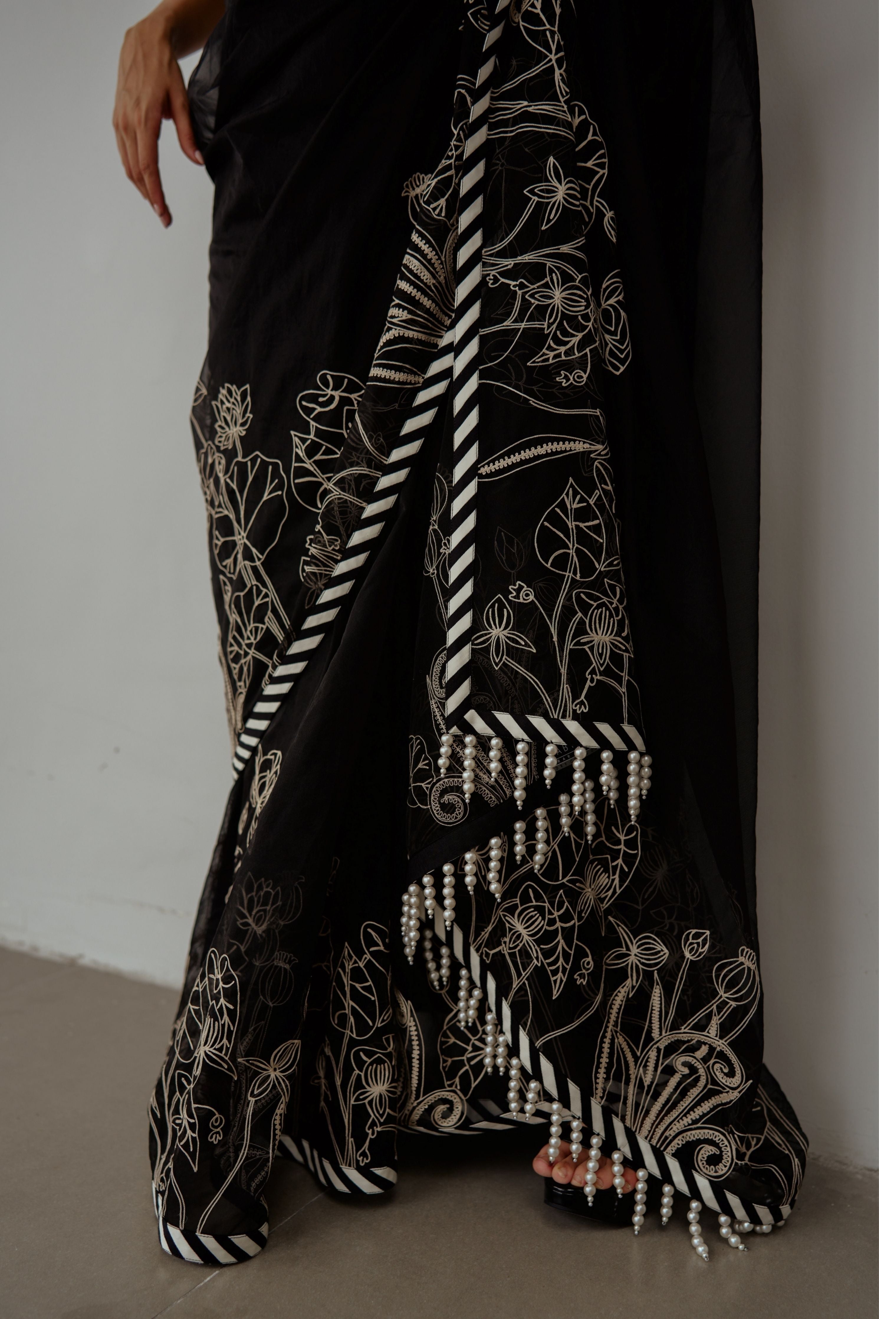 Lotus Pond Black Organza Saree Set