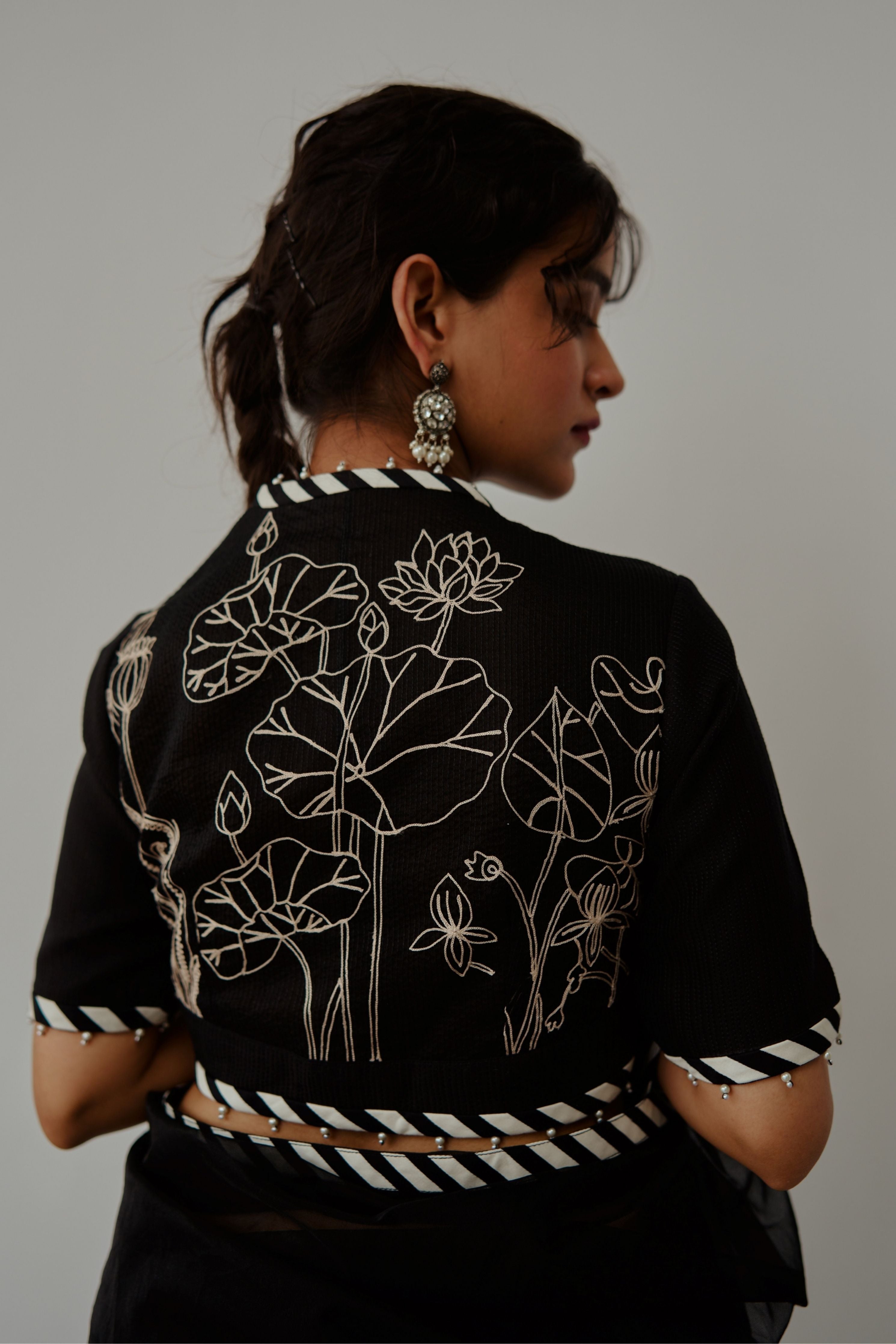 Lotus Pond Black Organza Saree Set