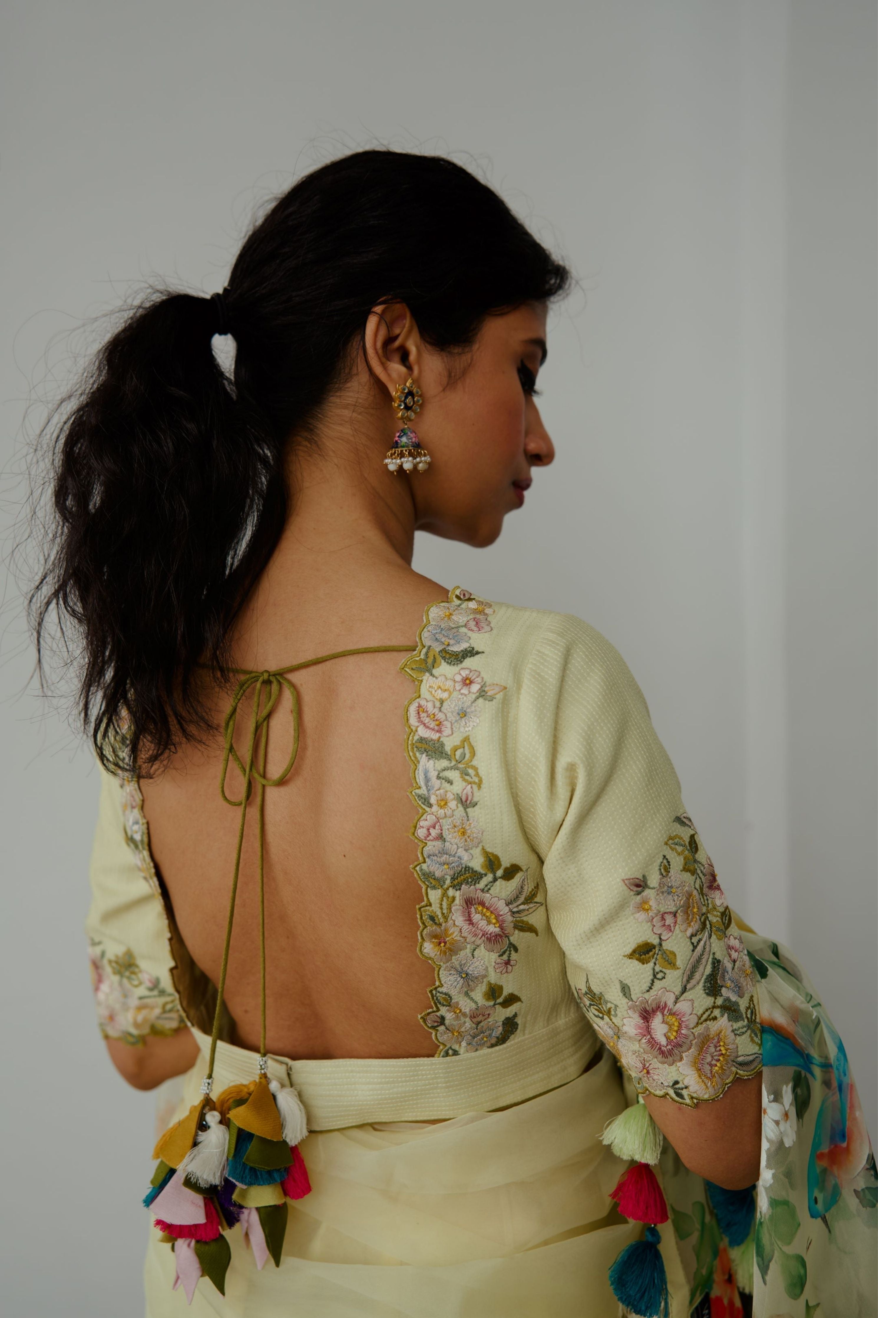Valley of Flowers Lemon Yellow Saree Set