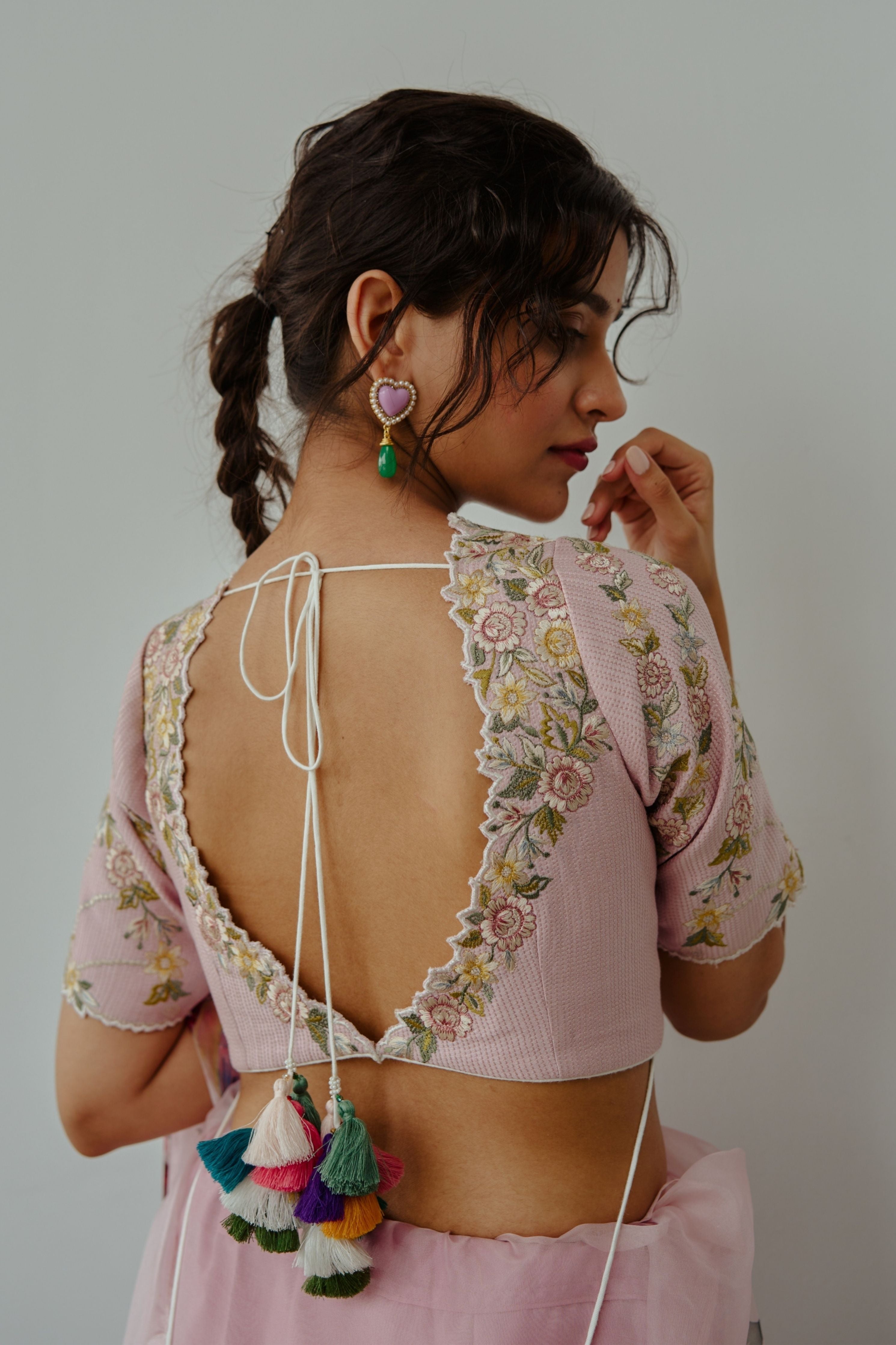 Floral Ecstasy Pastel Pink Saree Set