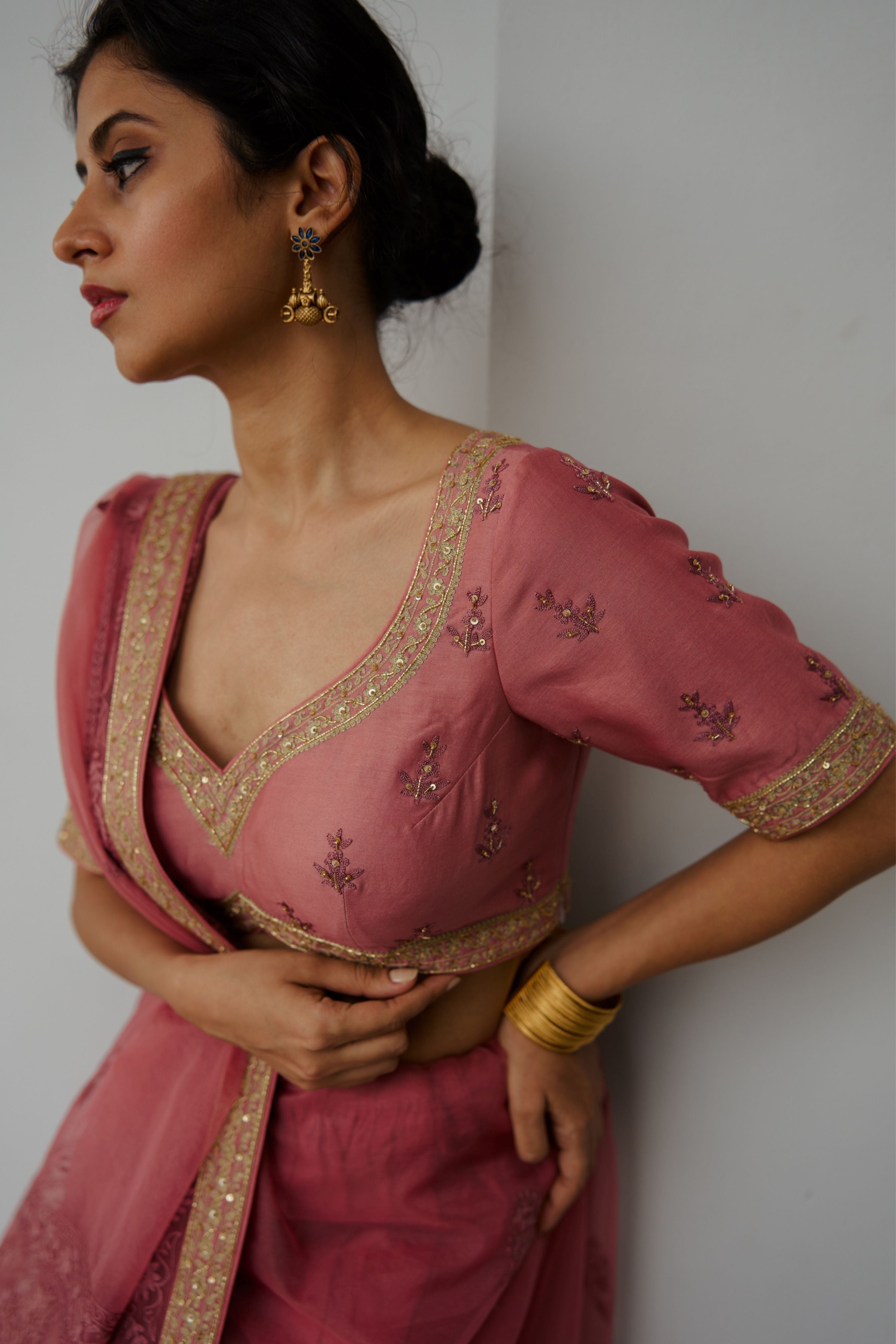 Sada Bahar Old Rose Saree Set