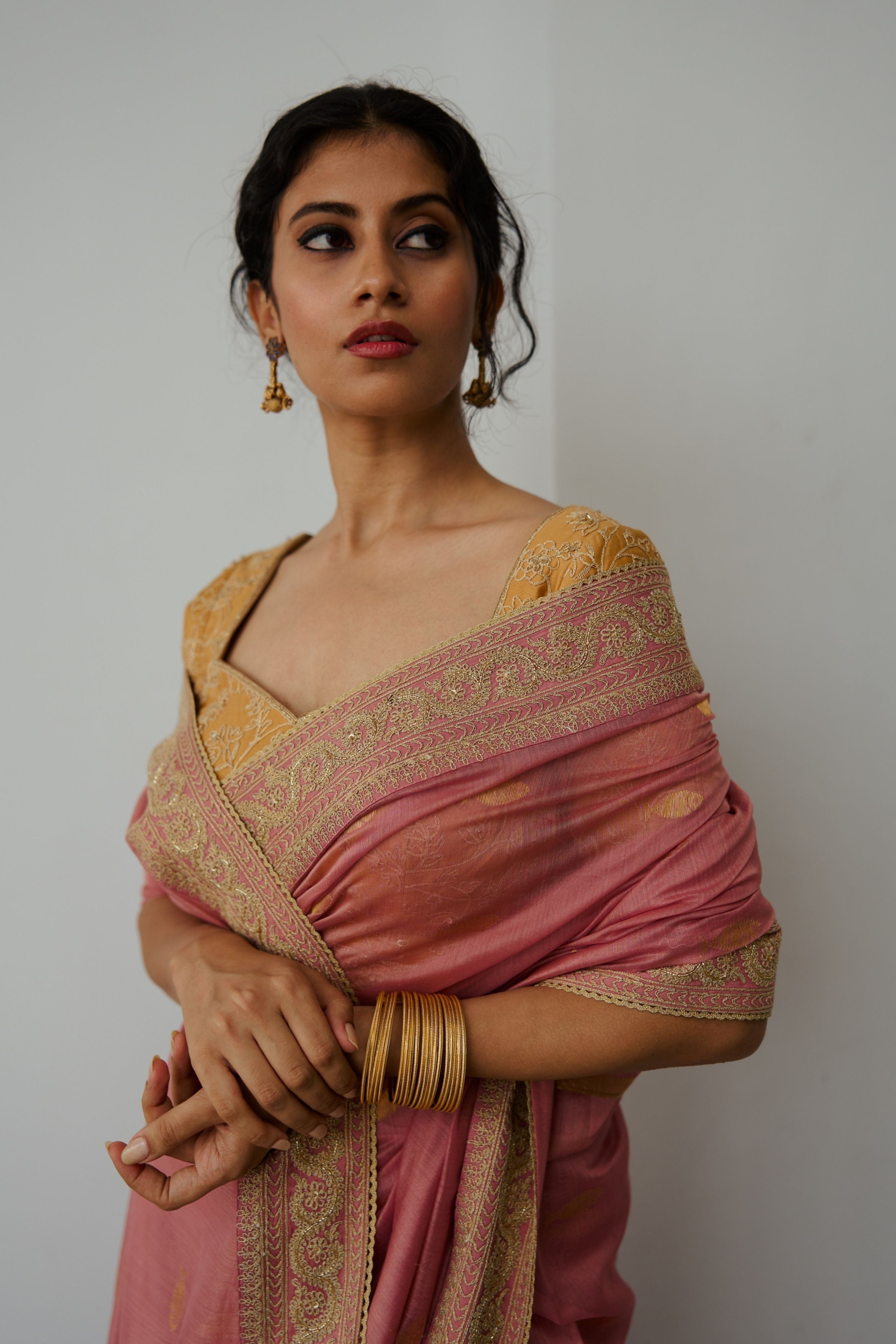 Anchovies Old Rose Saree Set