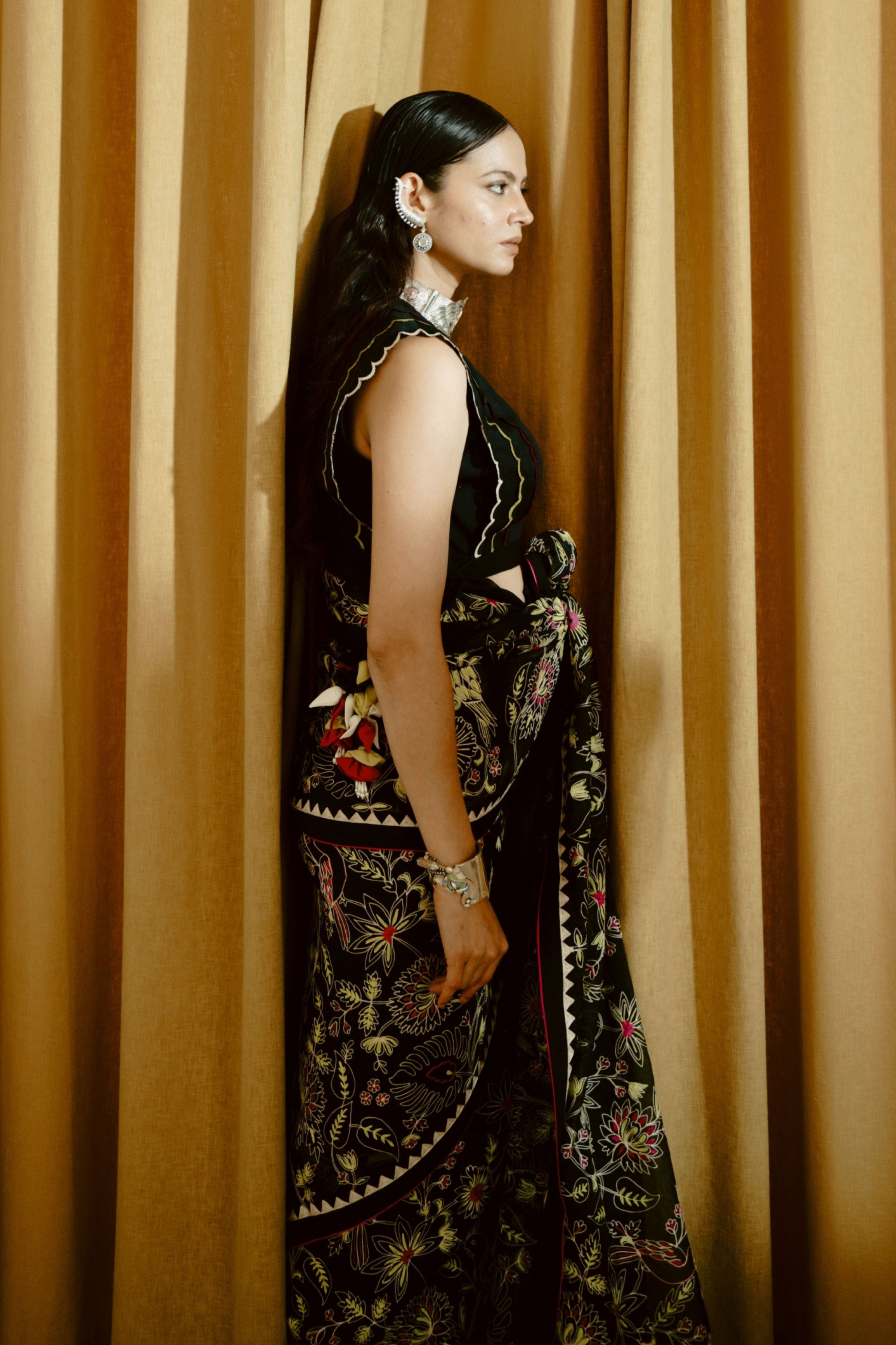 The Night Garden Black Saree Set