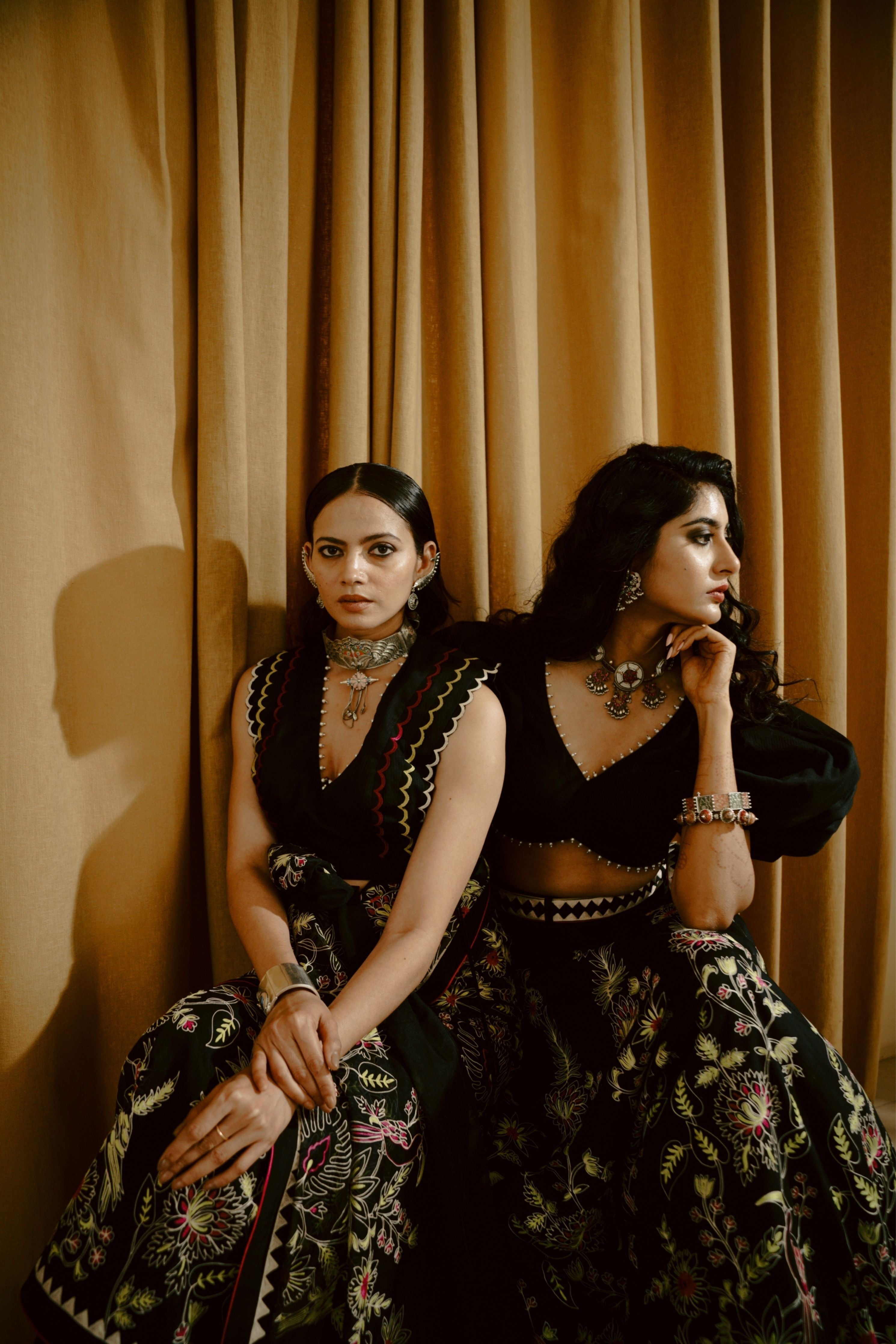 The Night Garden Black Saree Set