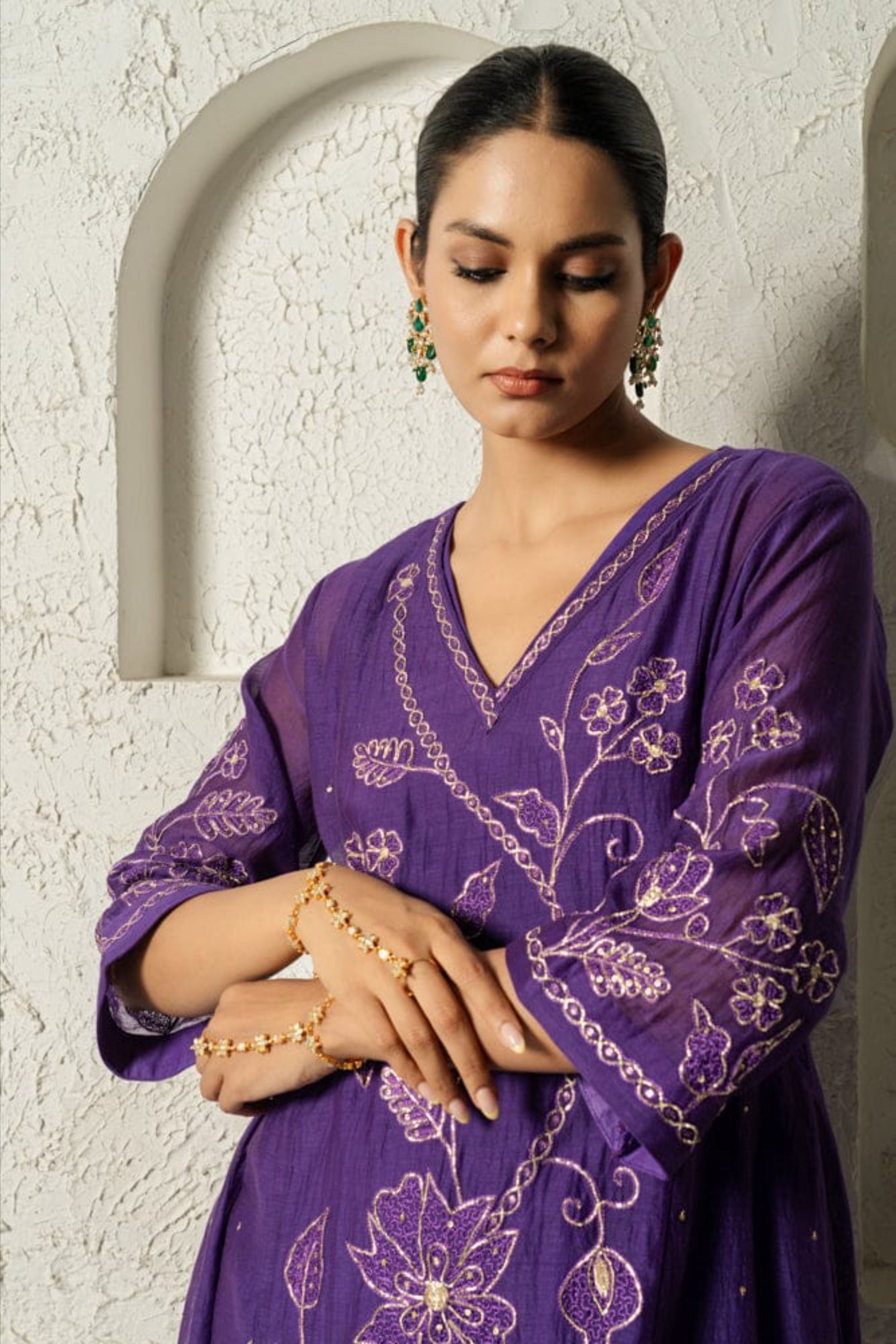 Purple Floral Bail A-Line Suit Set