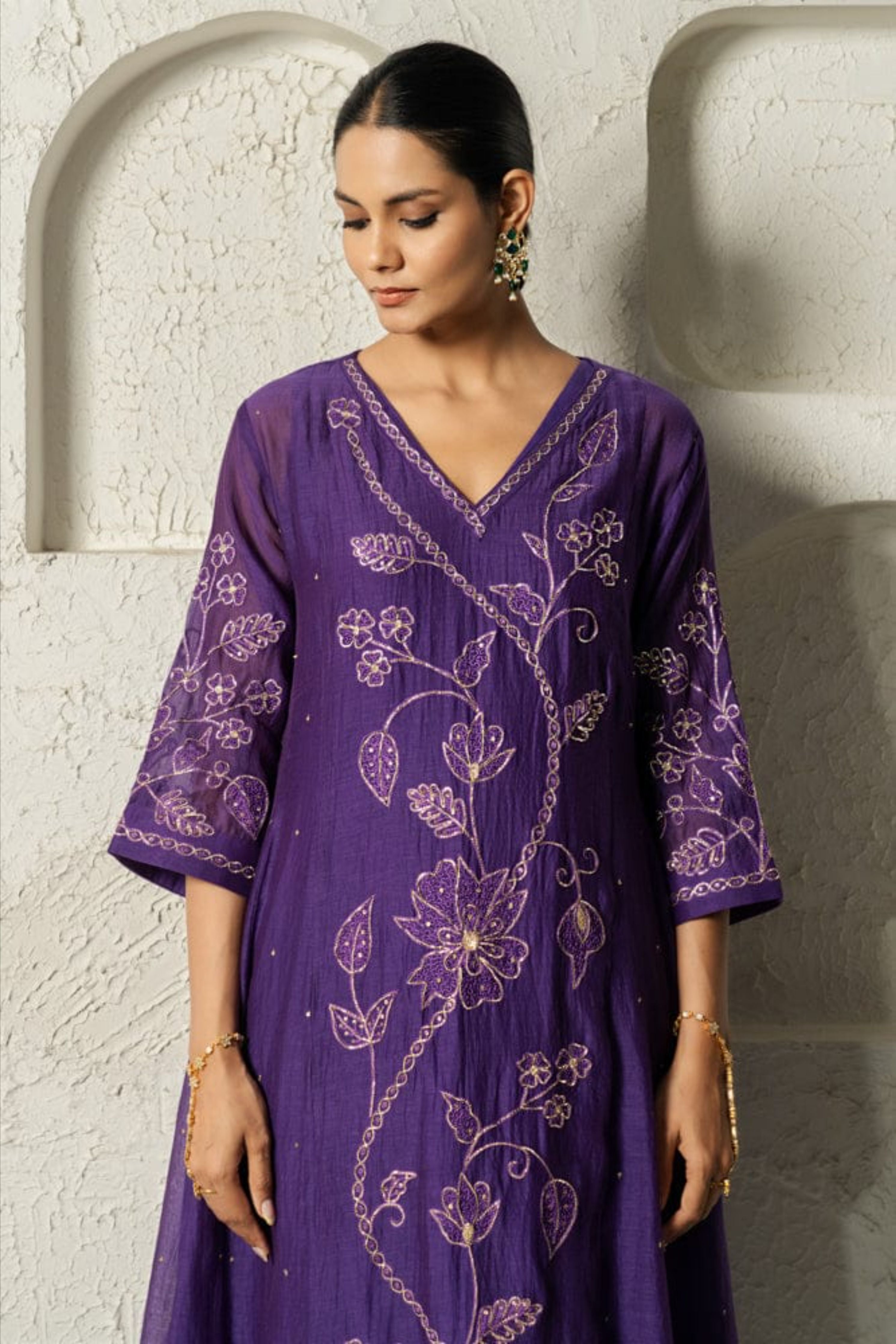 Purple Floral Bail A-Line Suit Set