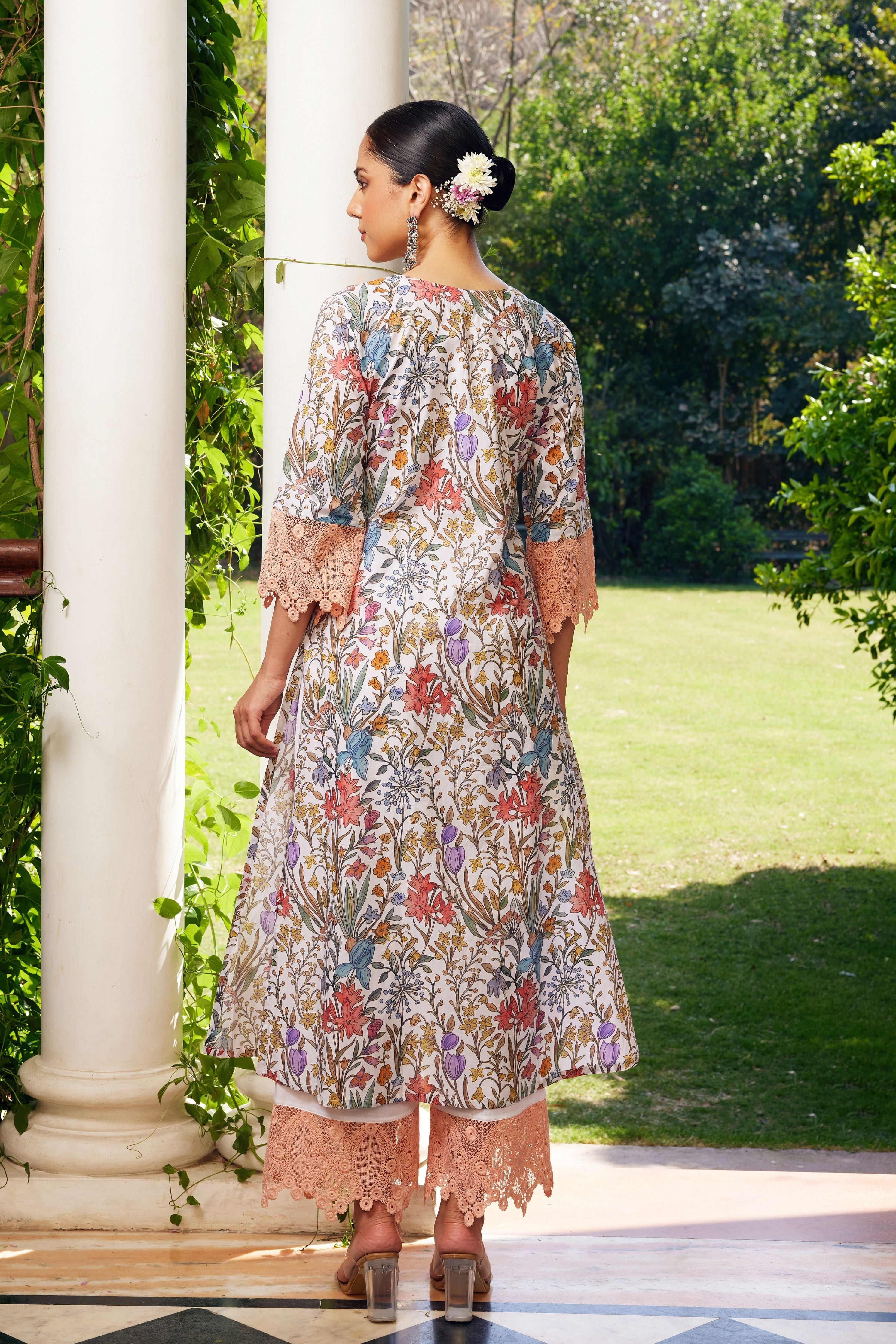 White Gulzaar Printed Kurta Set