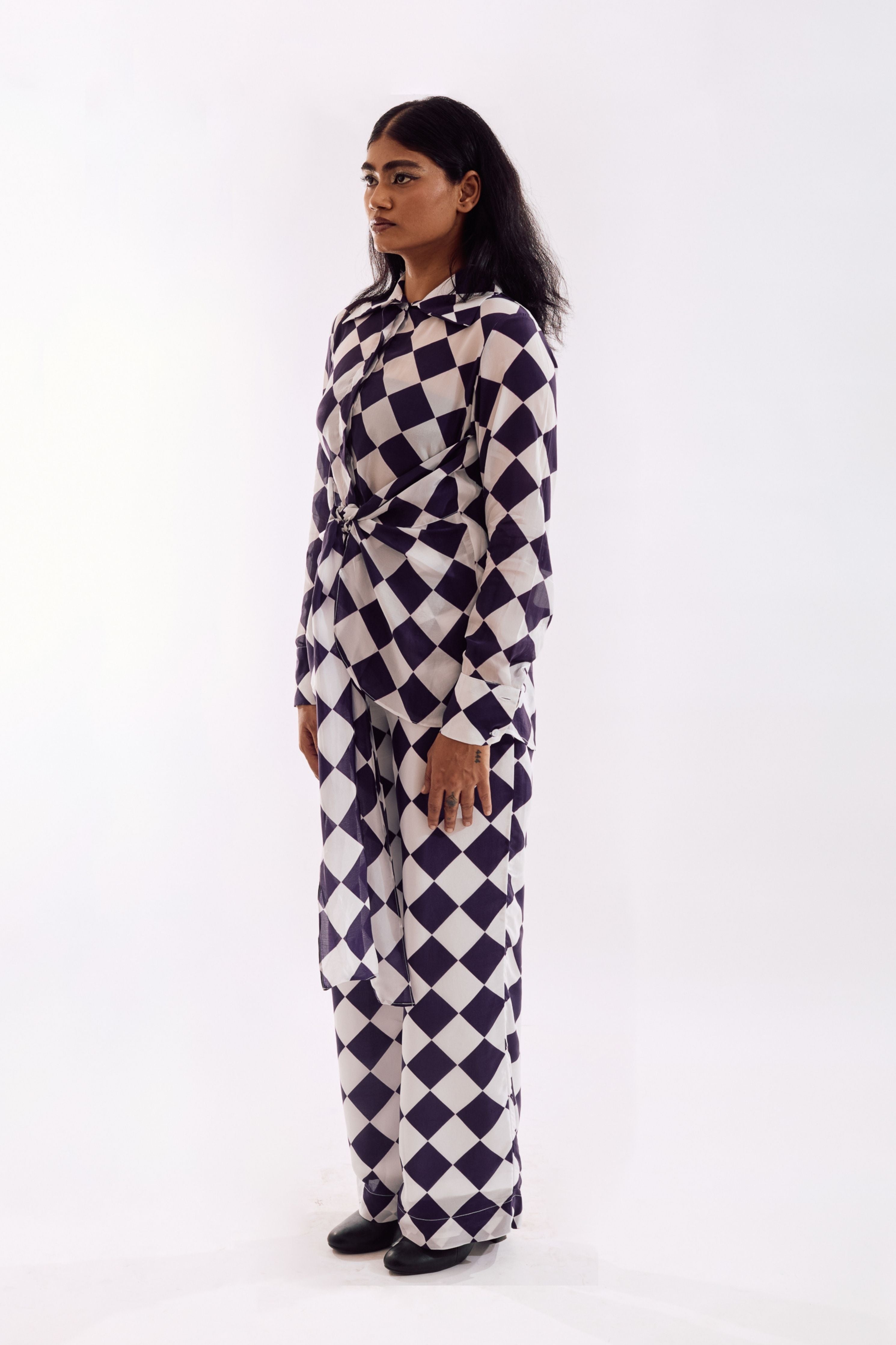 White Purple Check Skirt Co-Ord set