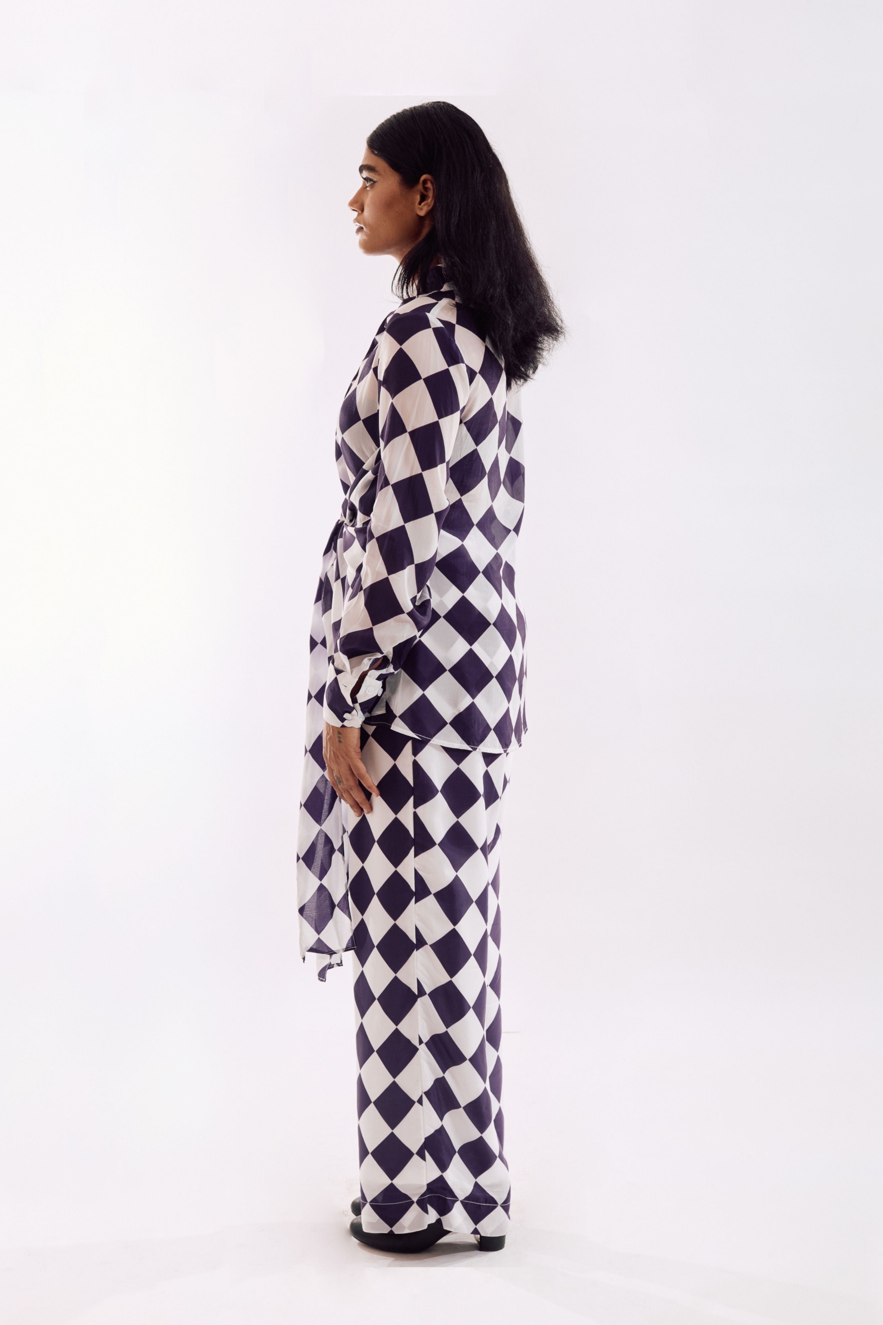 White Purple Check Skirt Co-Ord set