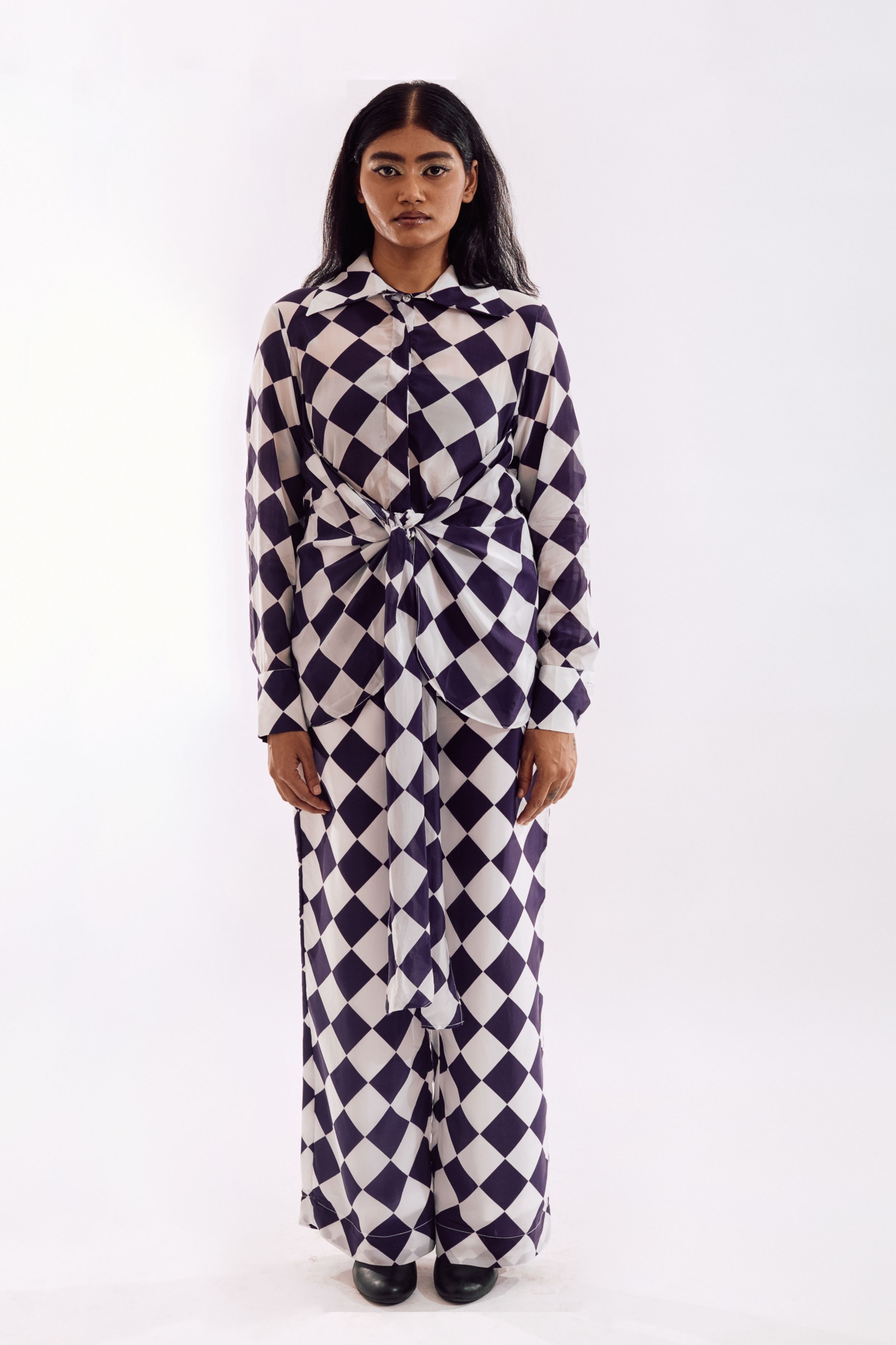 White Purple Check Skirt Co-Ord set