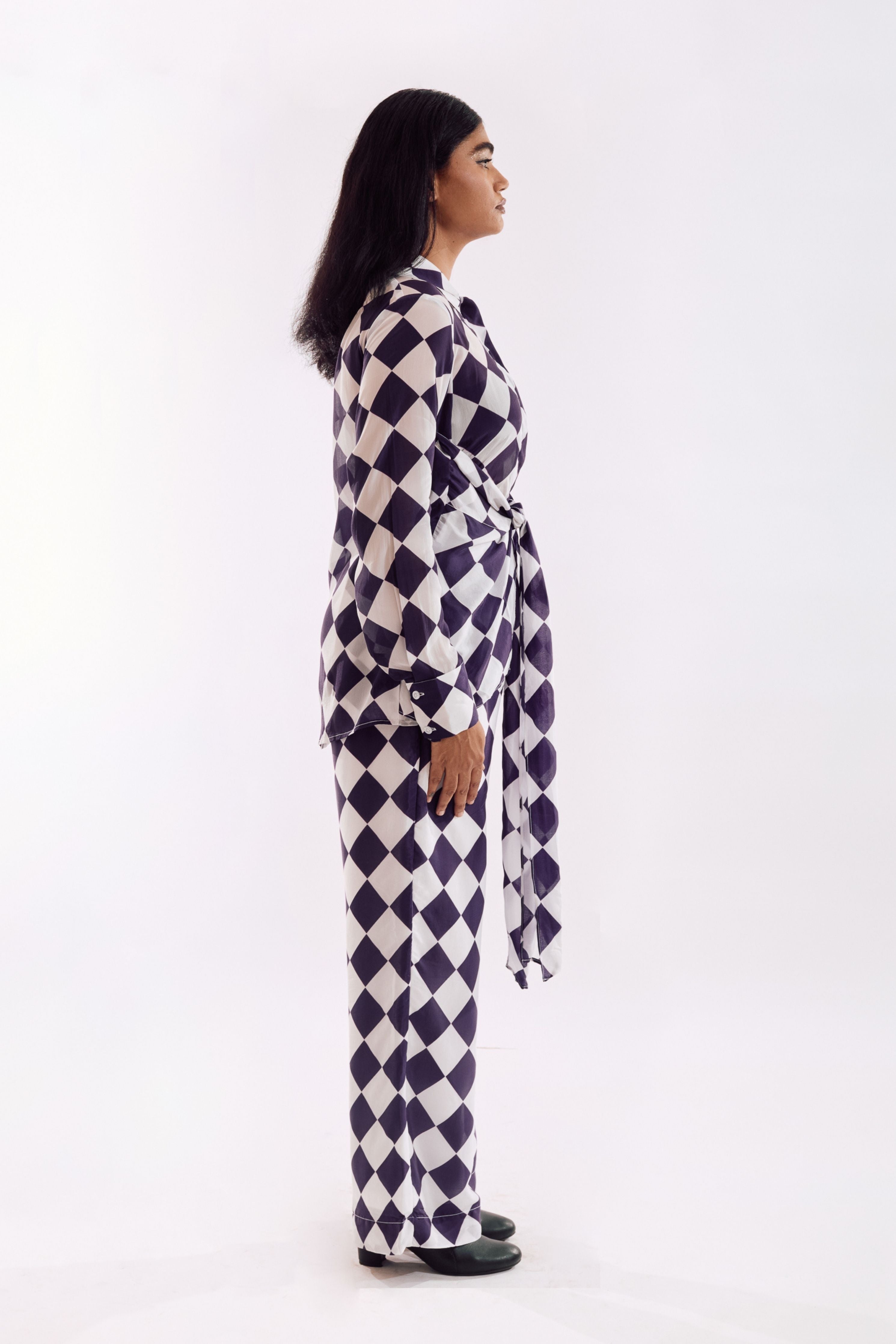 White Purple Check Skirt Co-Ord set