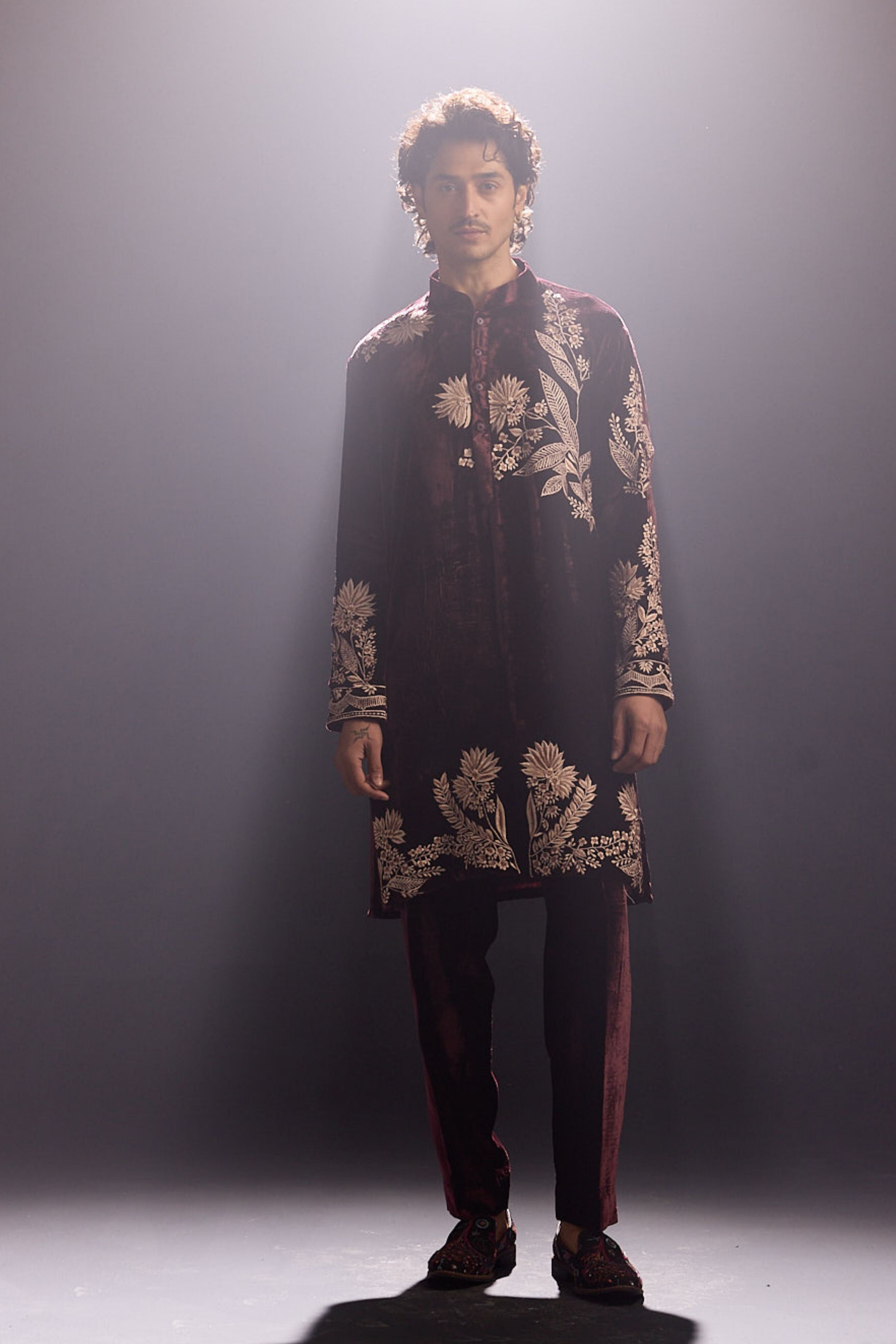 Wine Velvet Kurta Set
