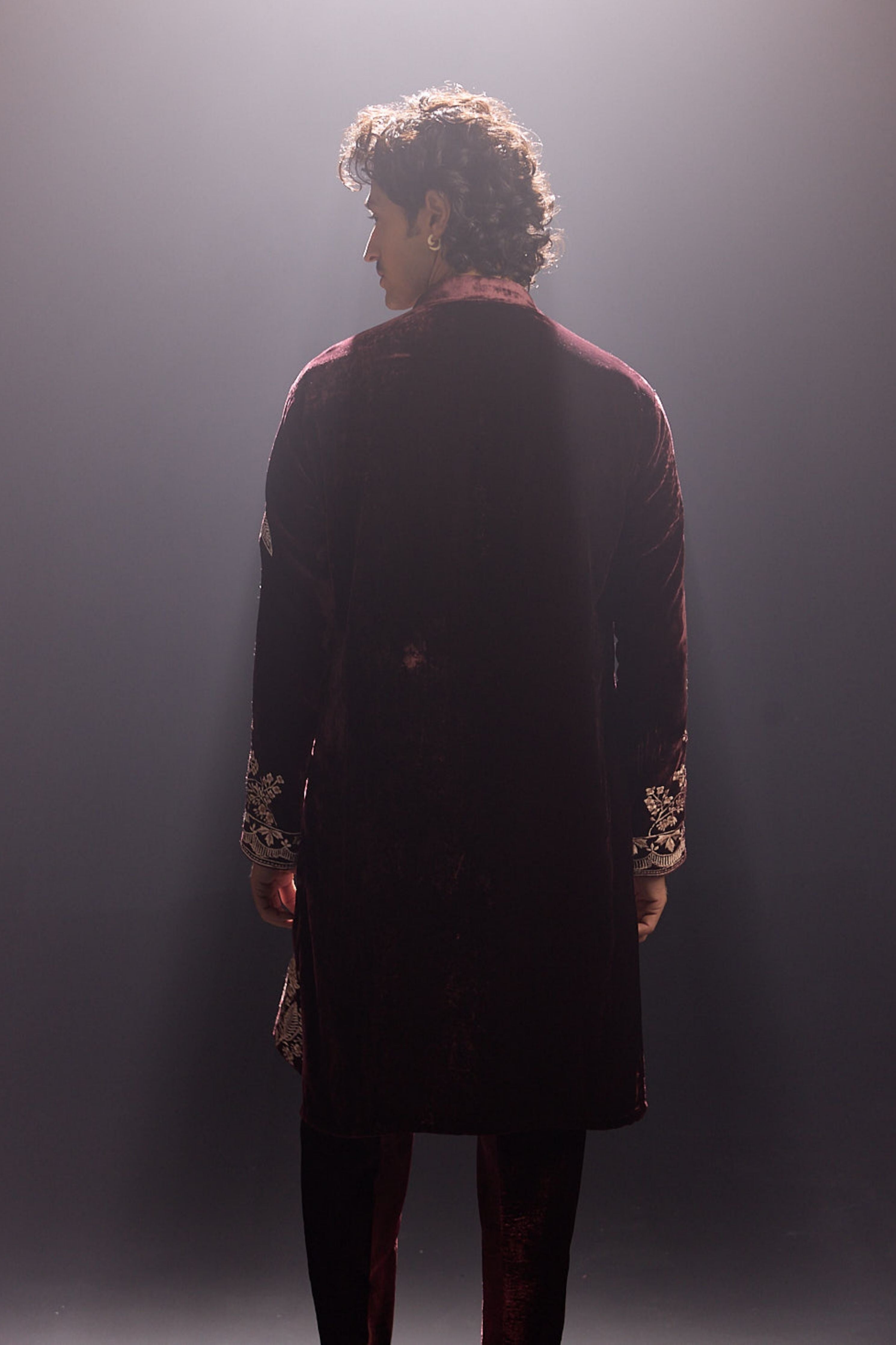 Wine Velvet Kurta Set