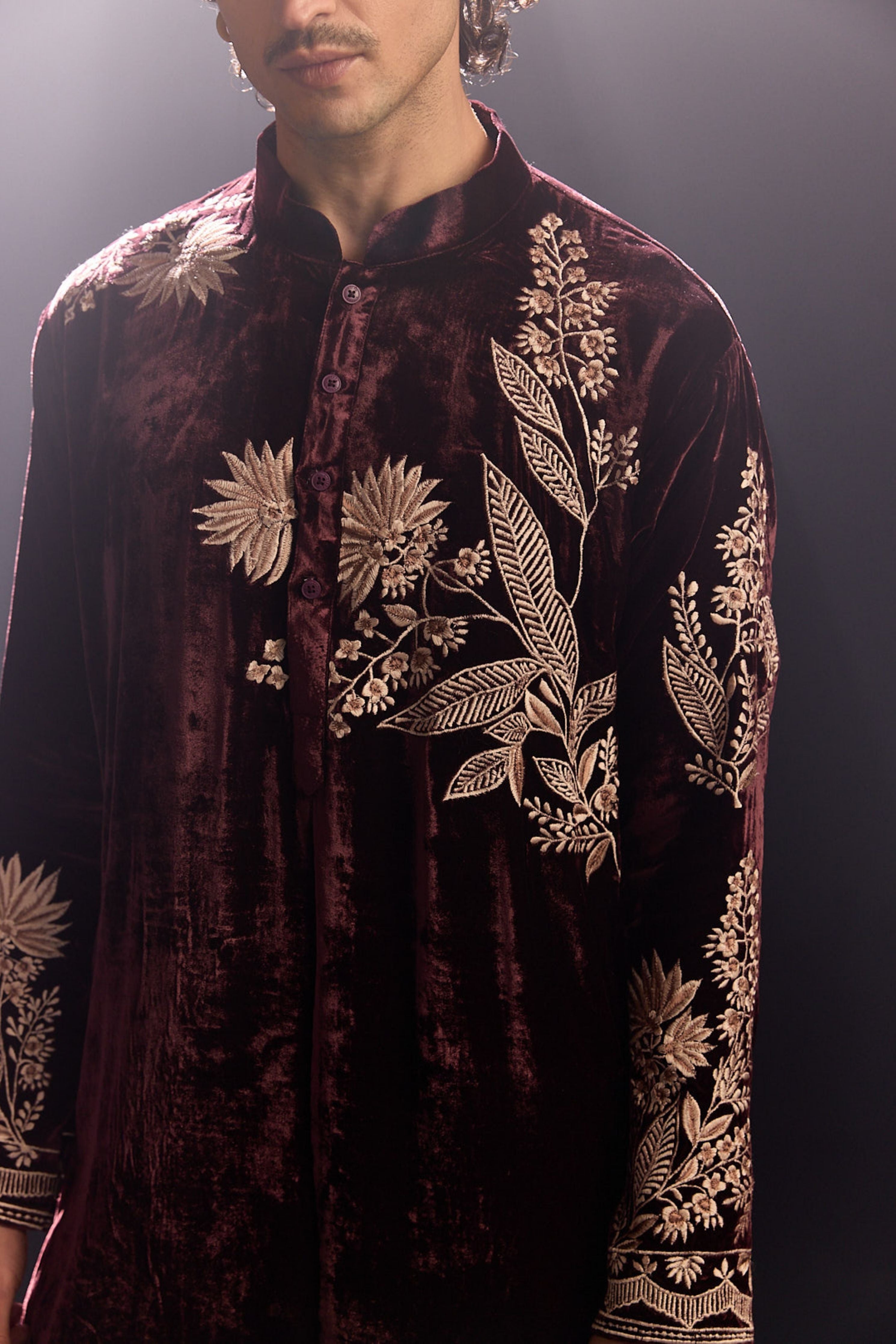 Wine Velvet Kurta Set
