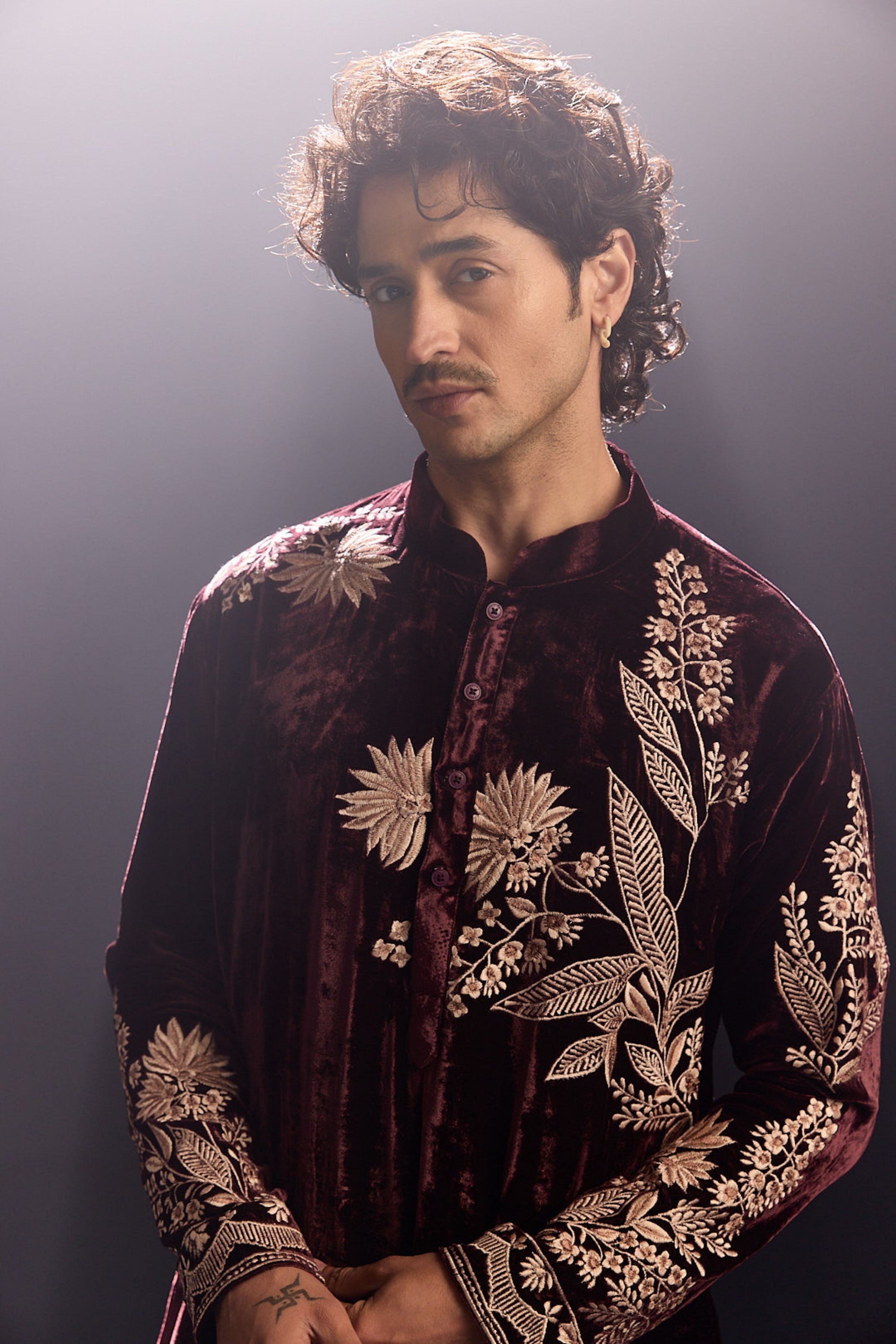 Wine Velvet Kurta Set