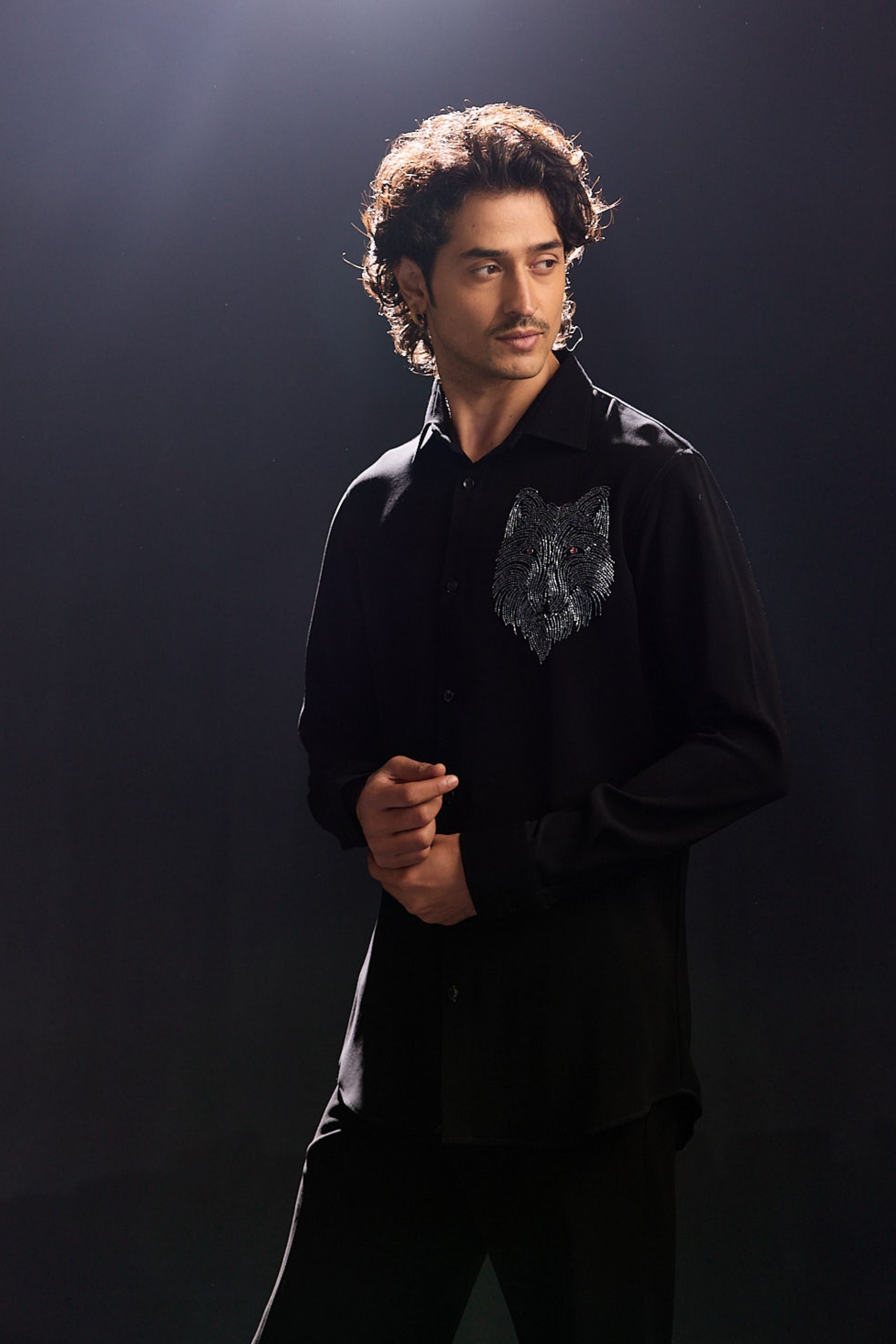 Wolf Motif Embroidery Shirt