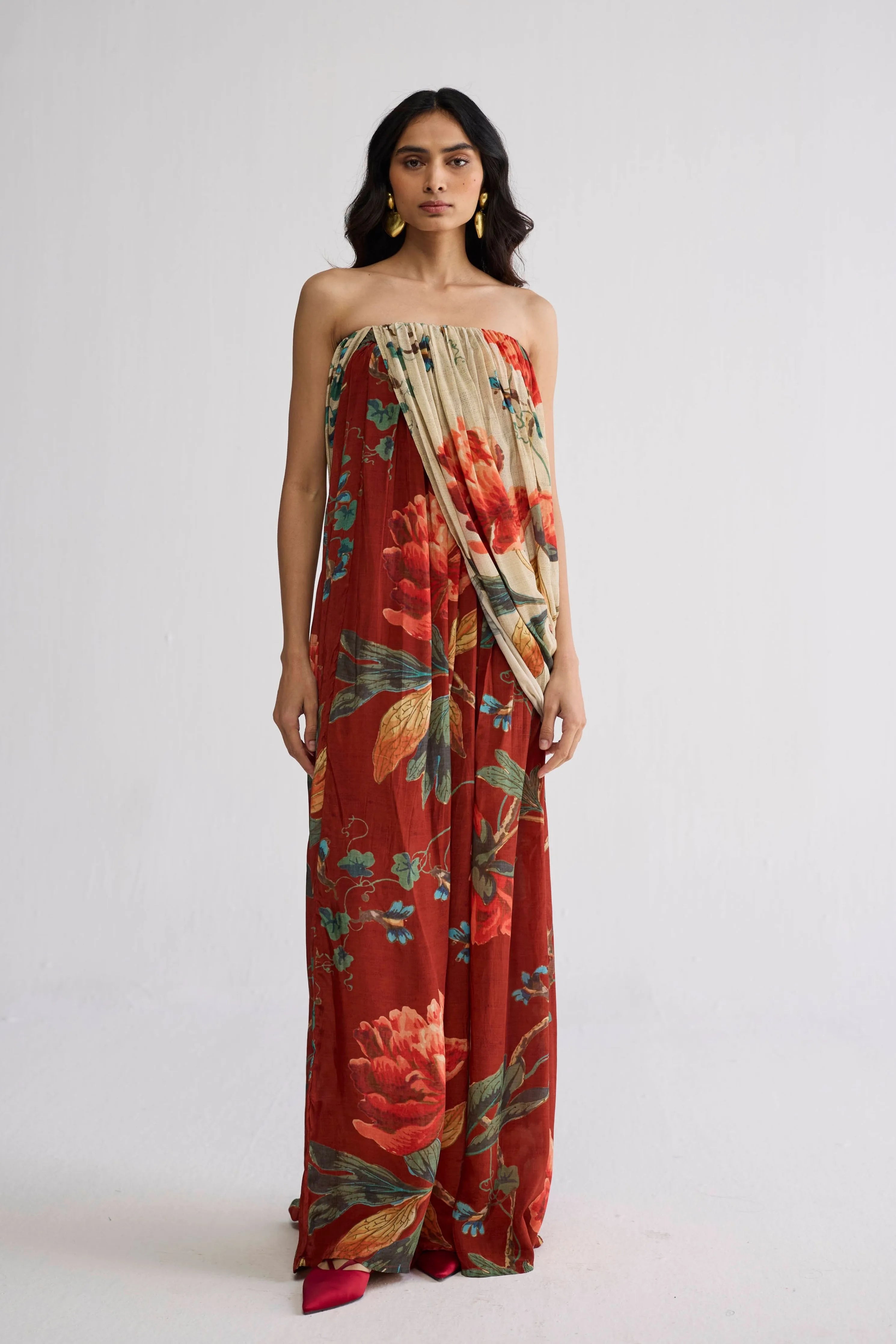 Vine Crepe Draped Dress
