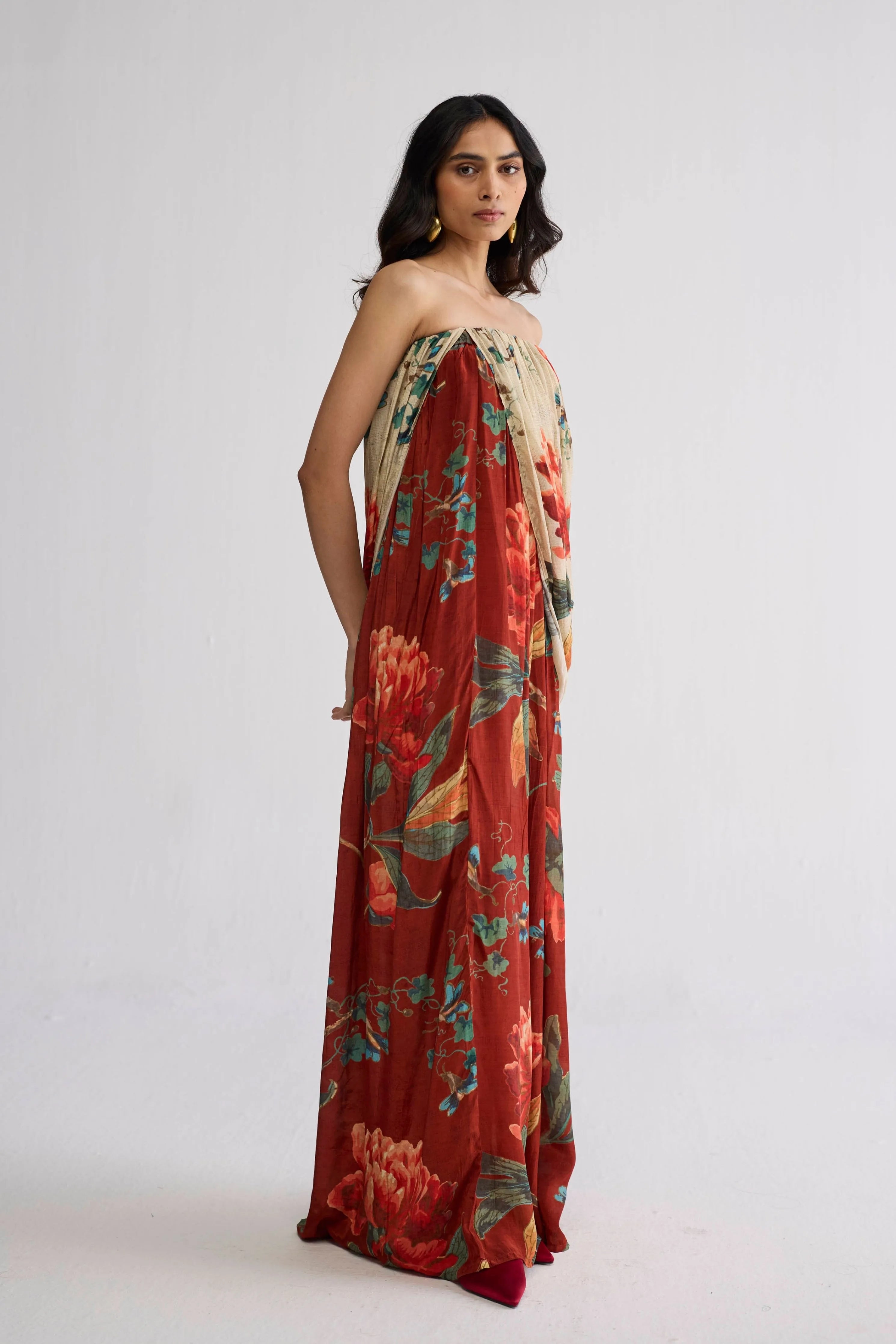 Vine Crepe Draped Dress
