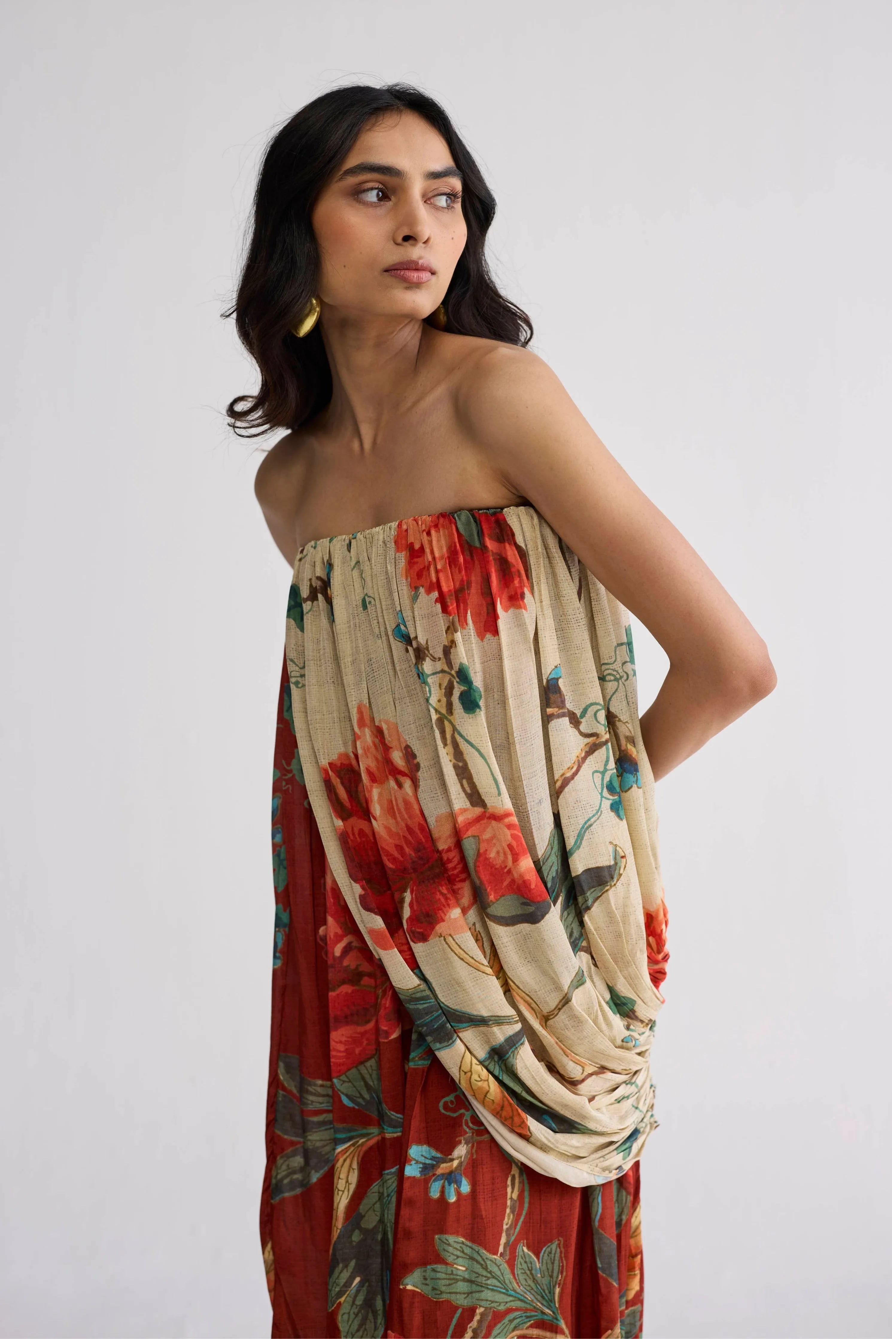 Vine Crepe Draped Dress