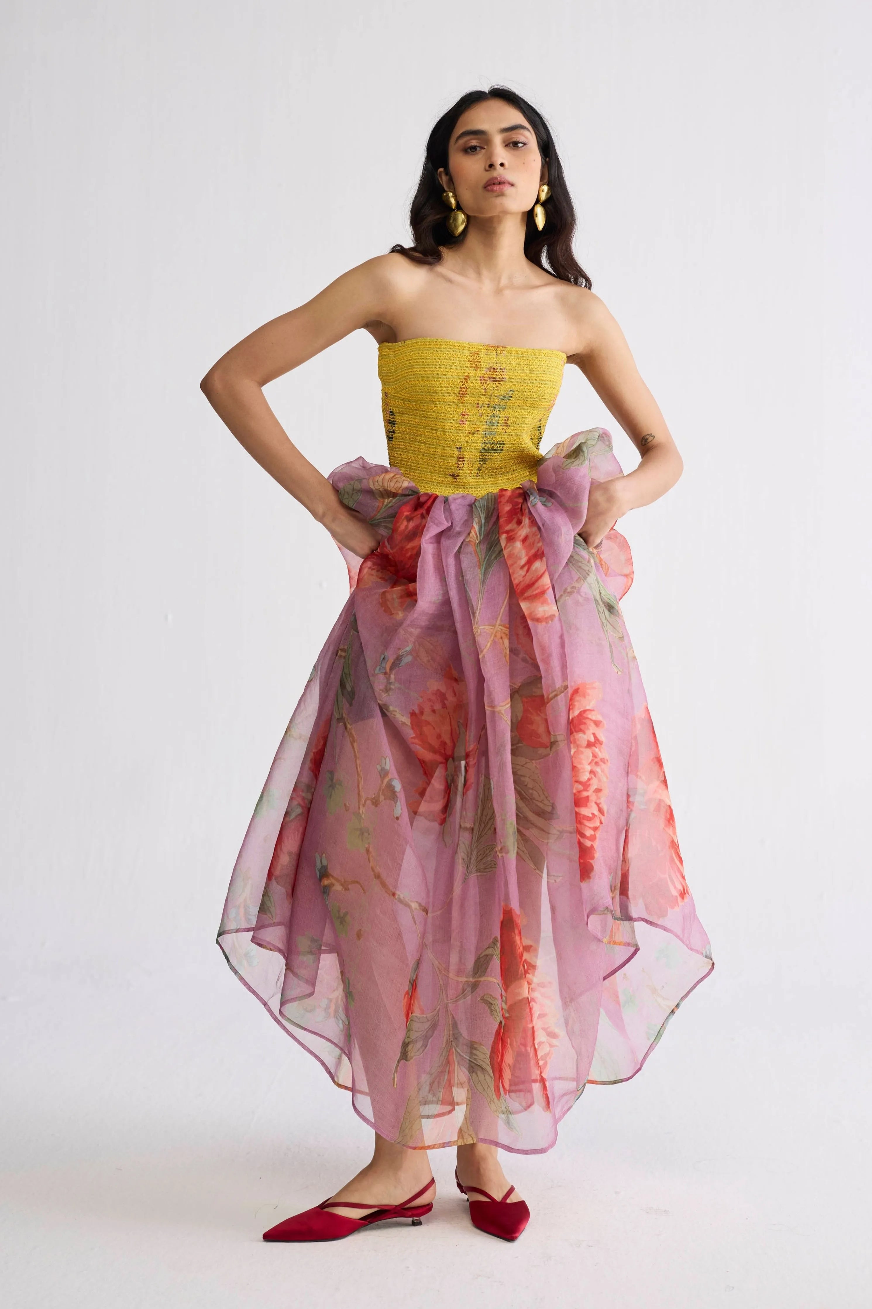 Berry Smocked Organza Dress