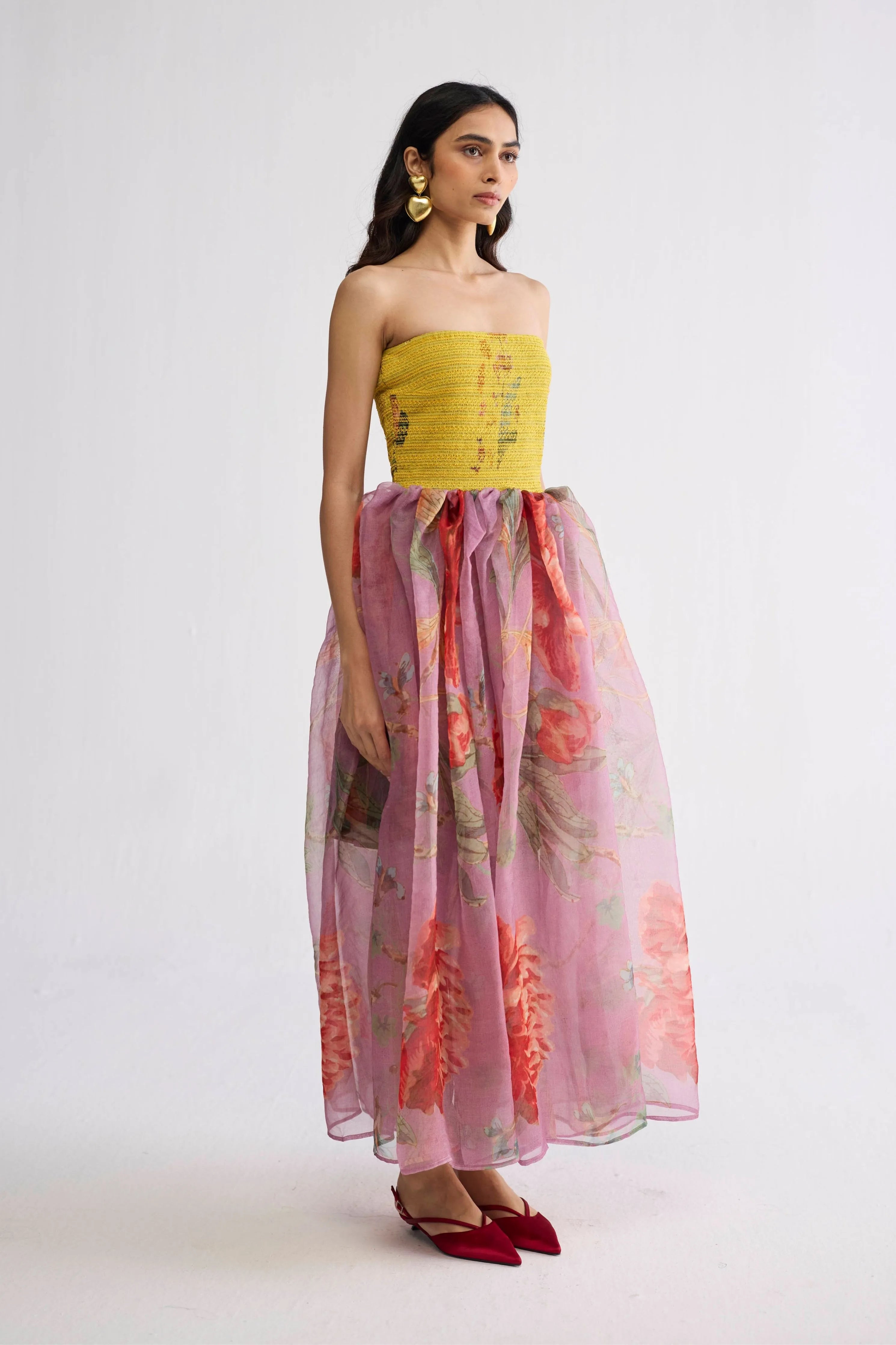 Berry Smocked Organza Dress