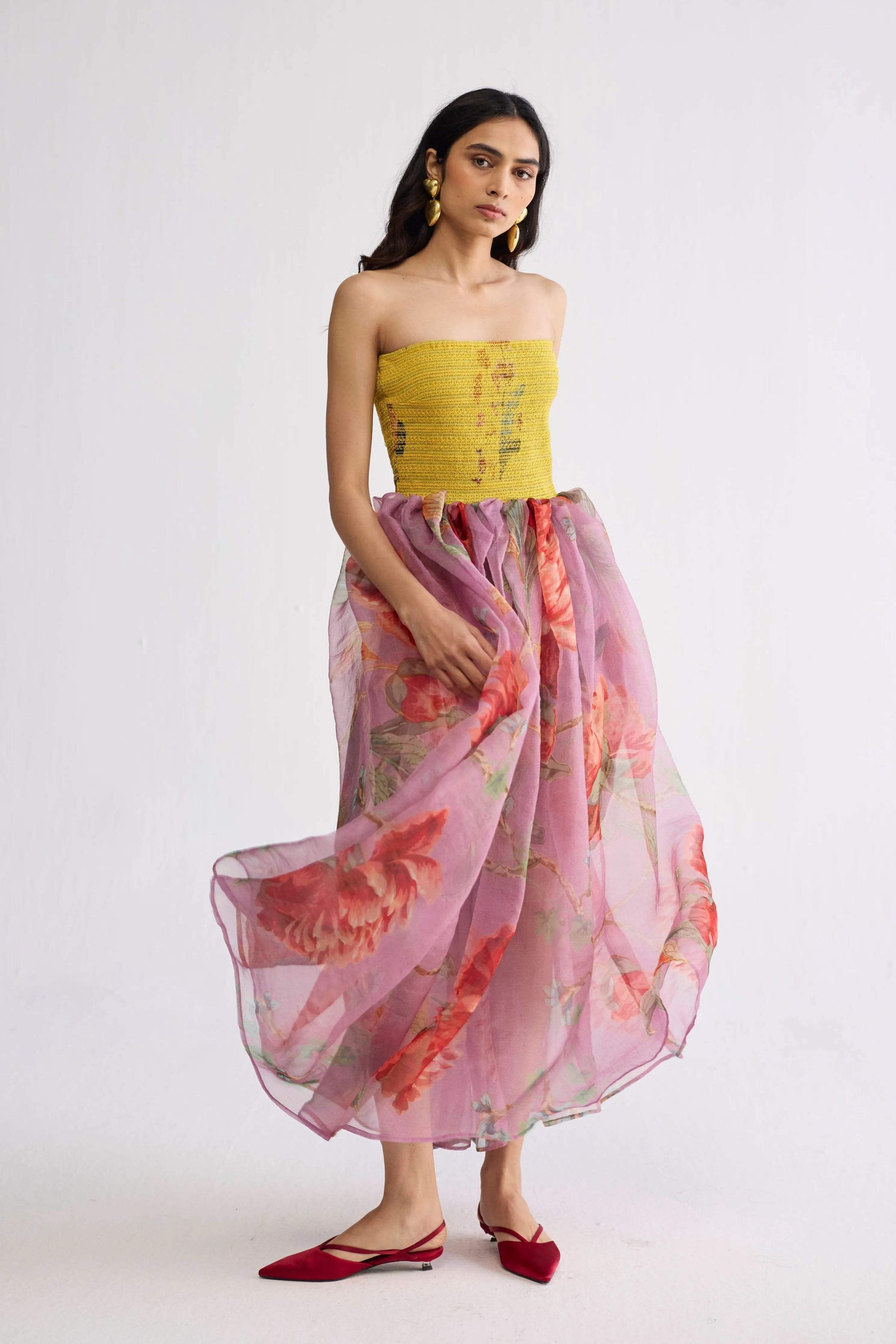 Berry Smocked Organza Dress