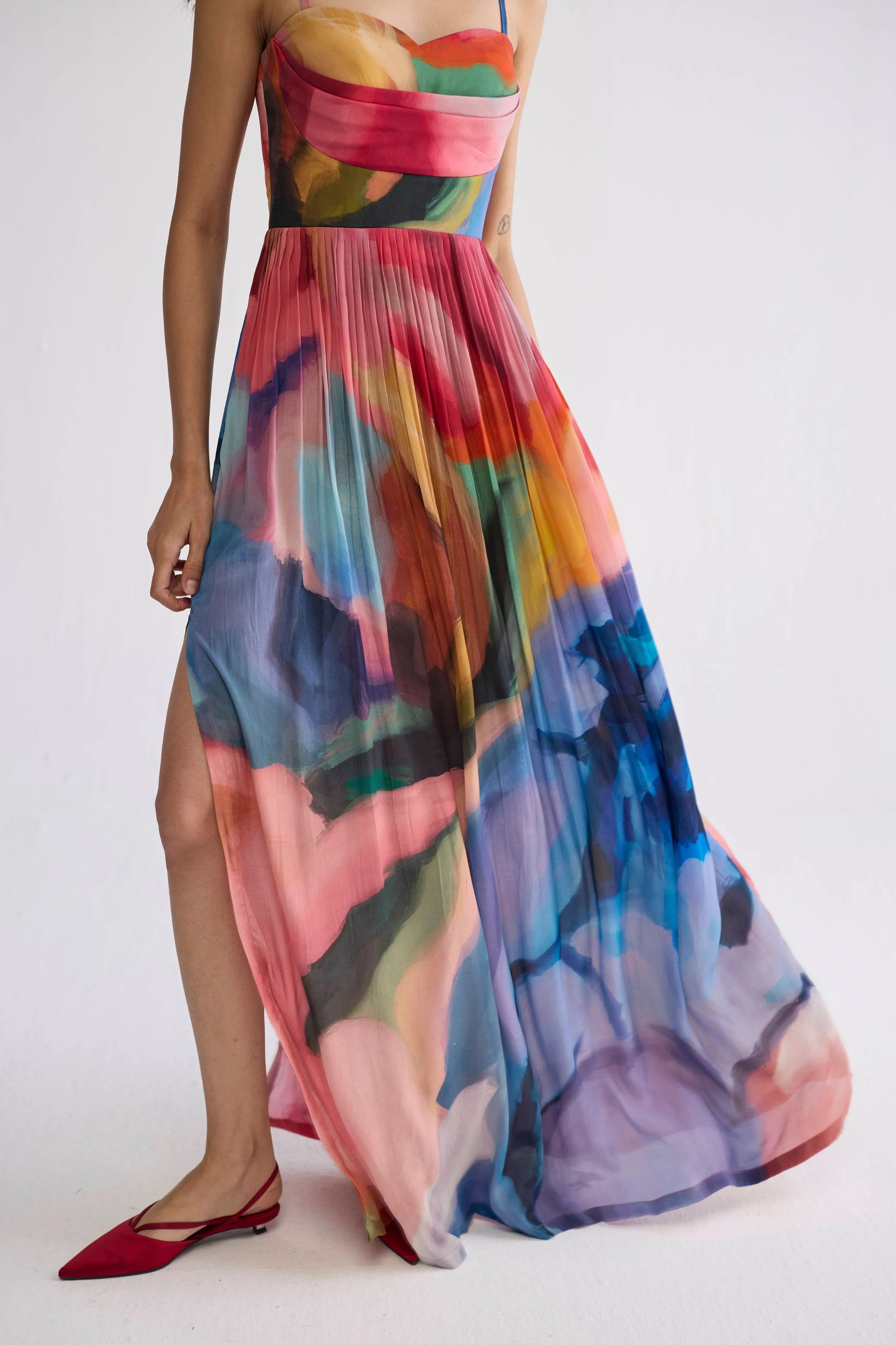 Rainbow Garden Crepe Cowl Bralette Dress