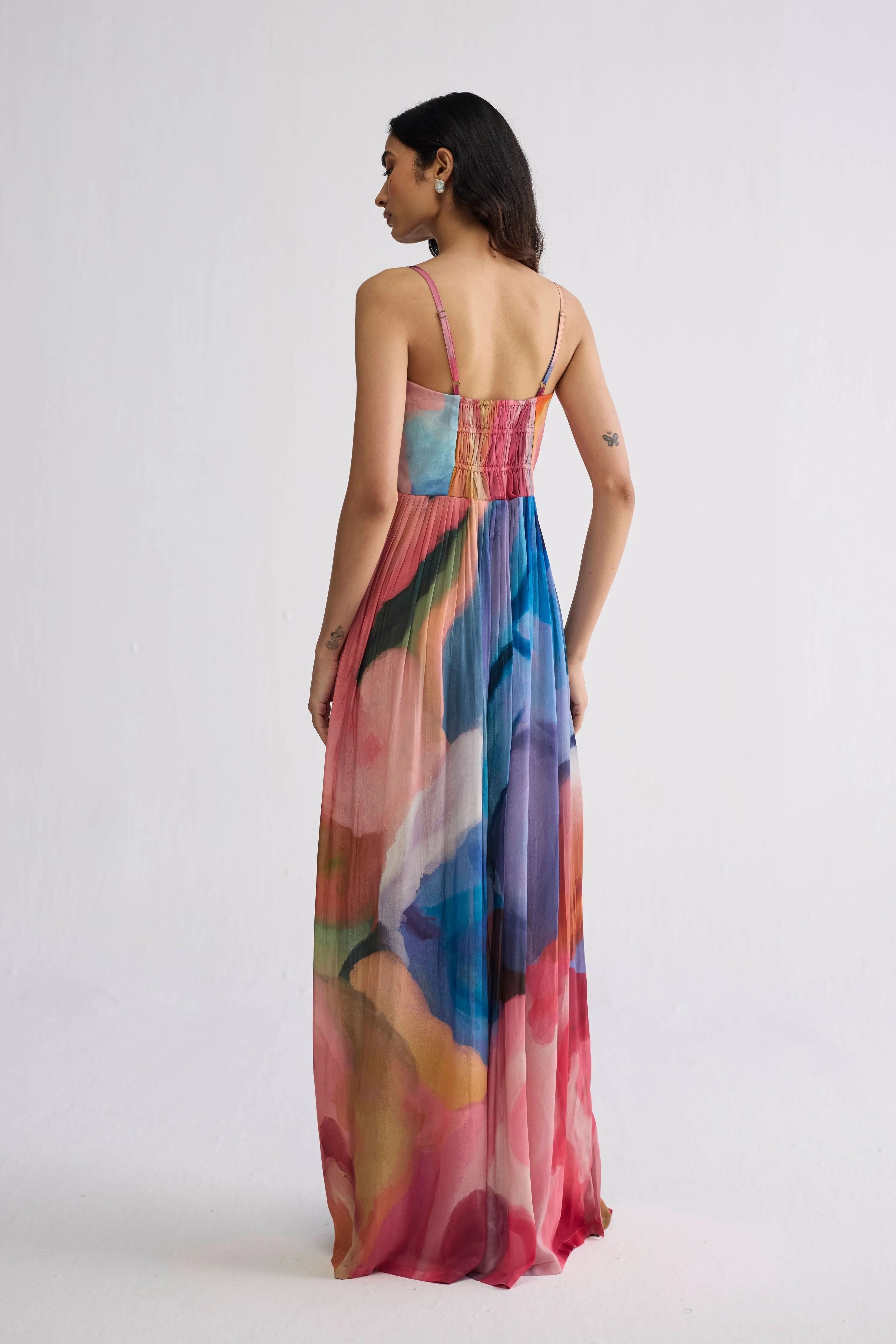 Rainbow Garden Crepe Cowl Bralette Dress
