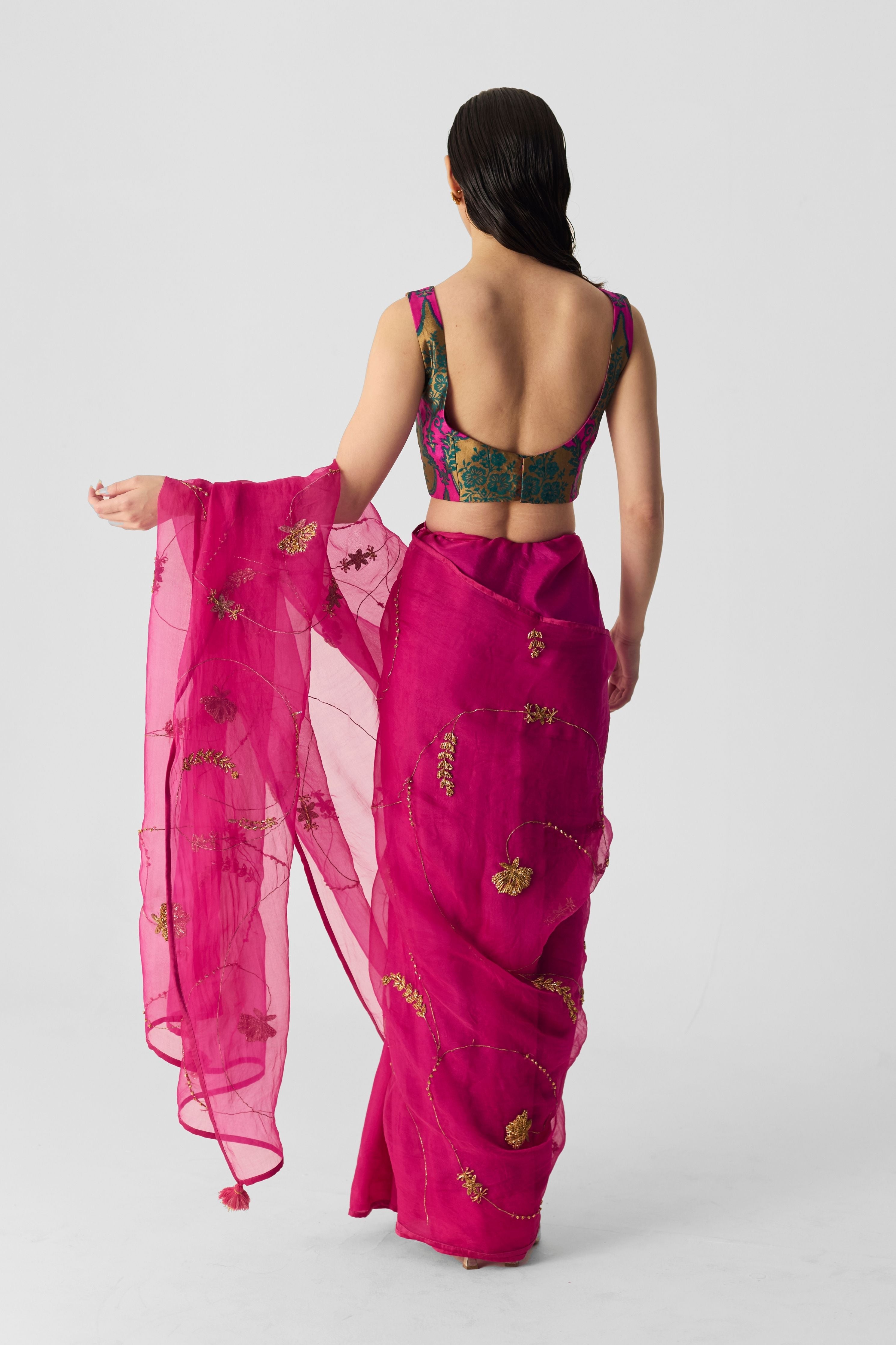 Pink Embroidered Saree