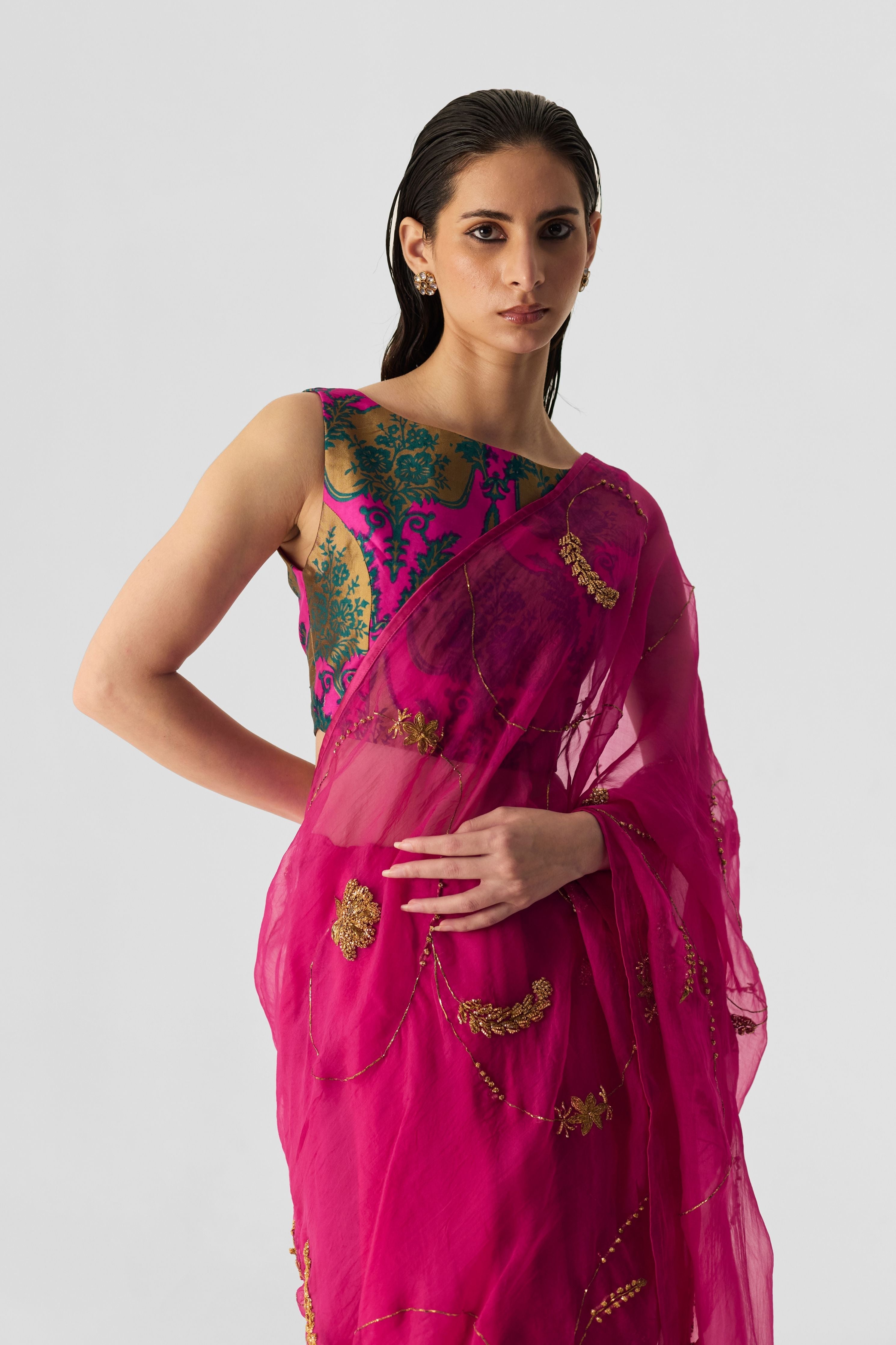 Pink Embroidered Saree
