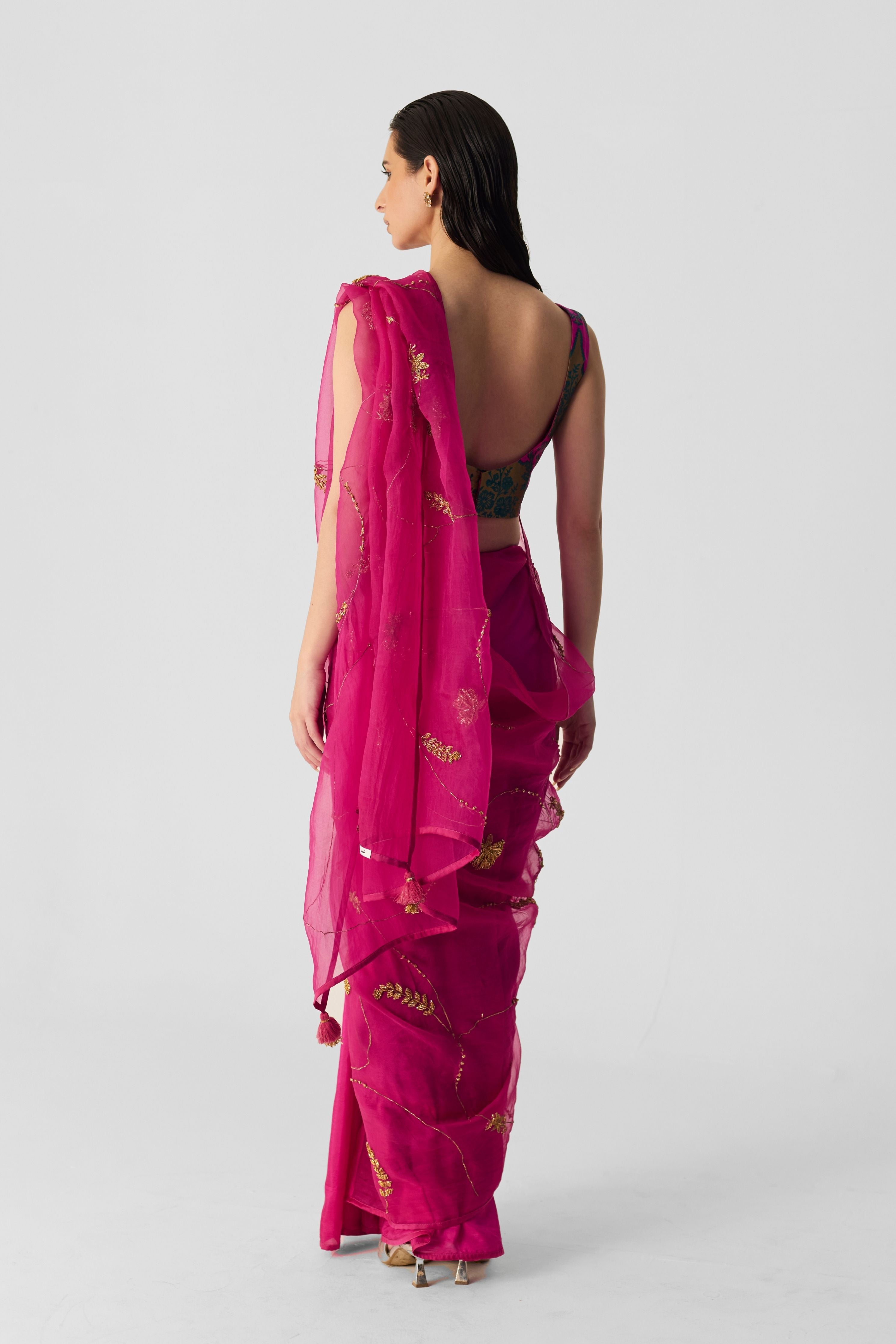 Pink Embroidered Saree