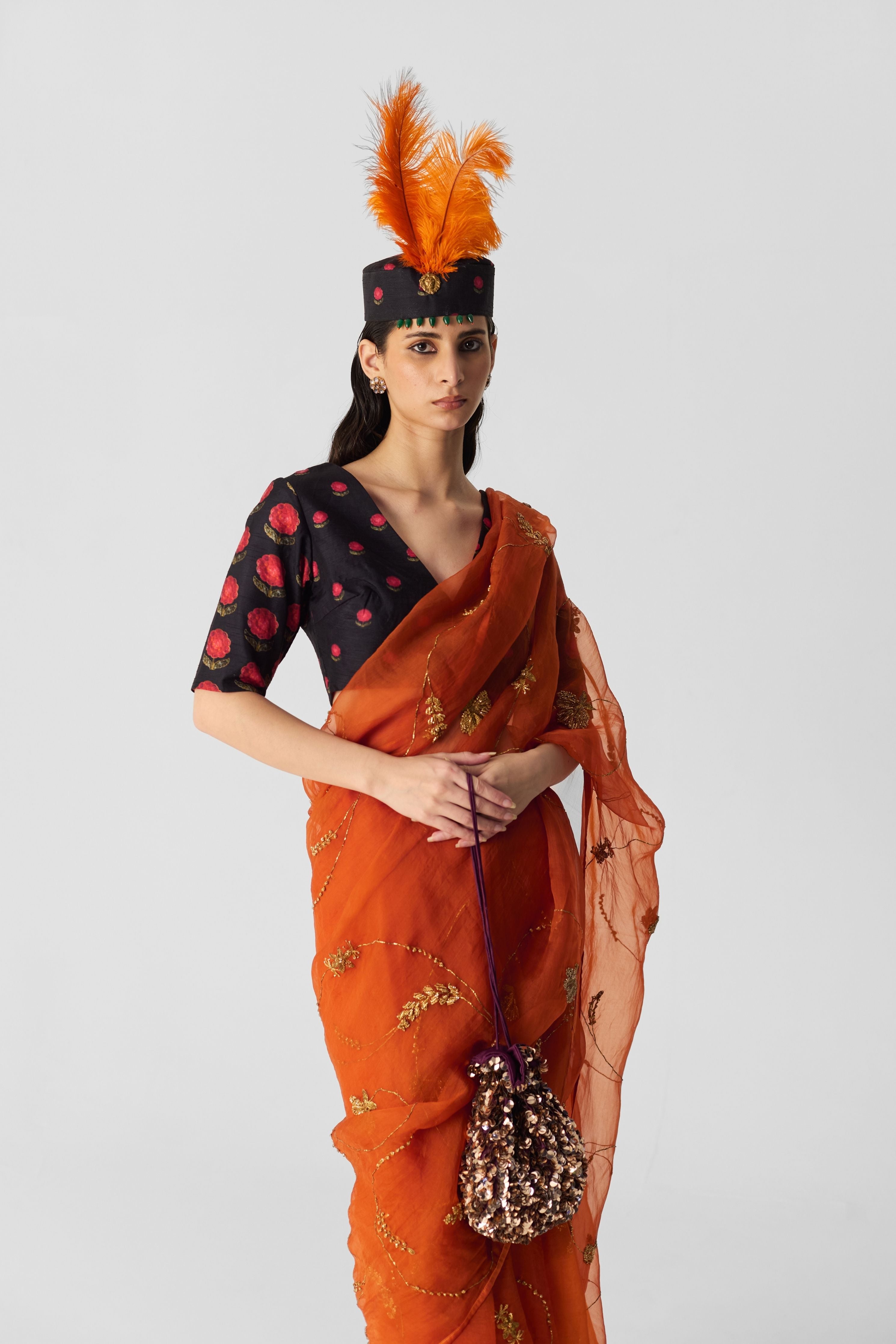 Orange Embroidered Saree