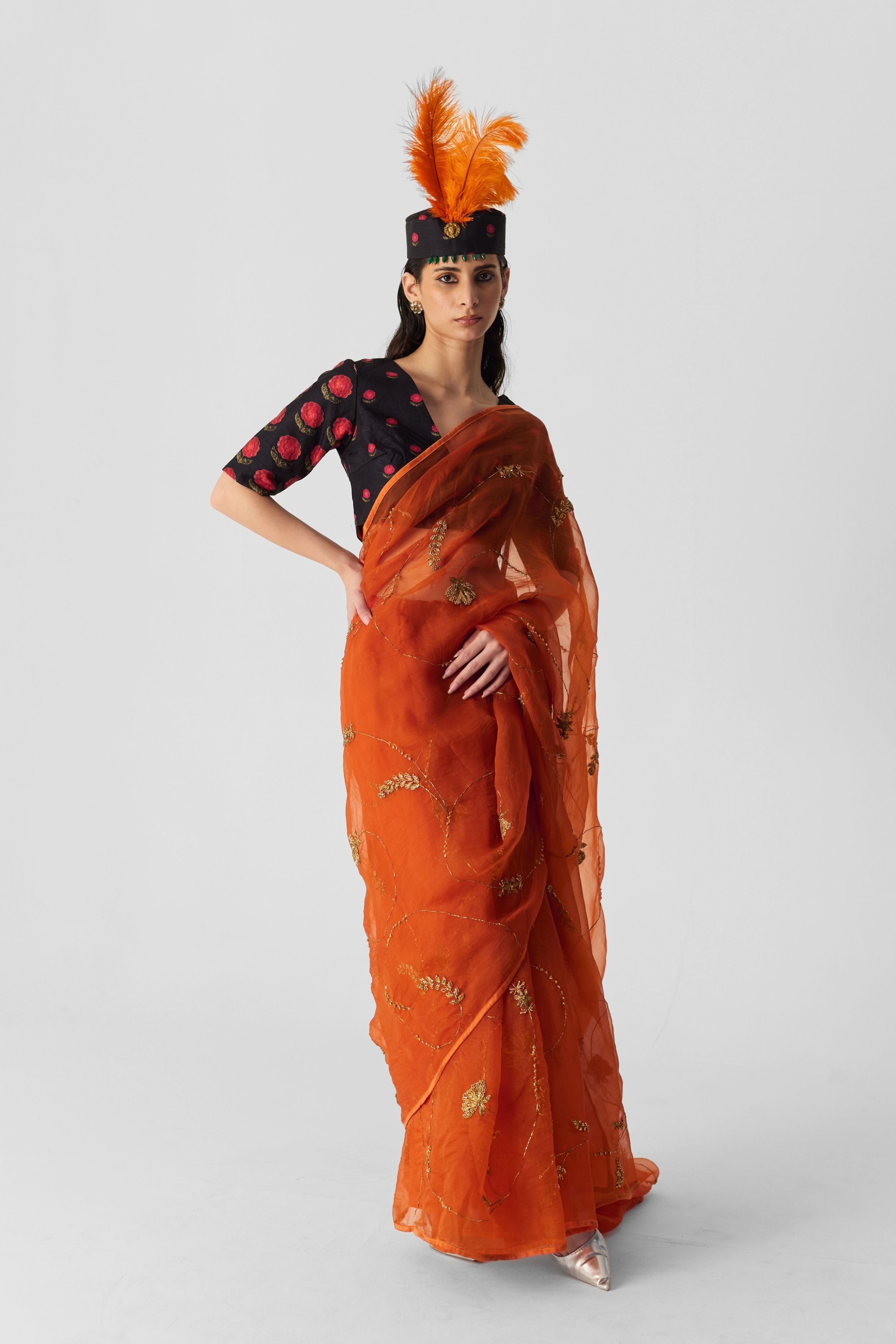 Orange Embroidered Saree