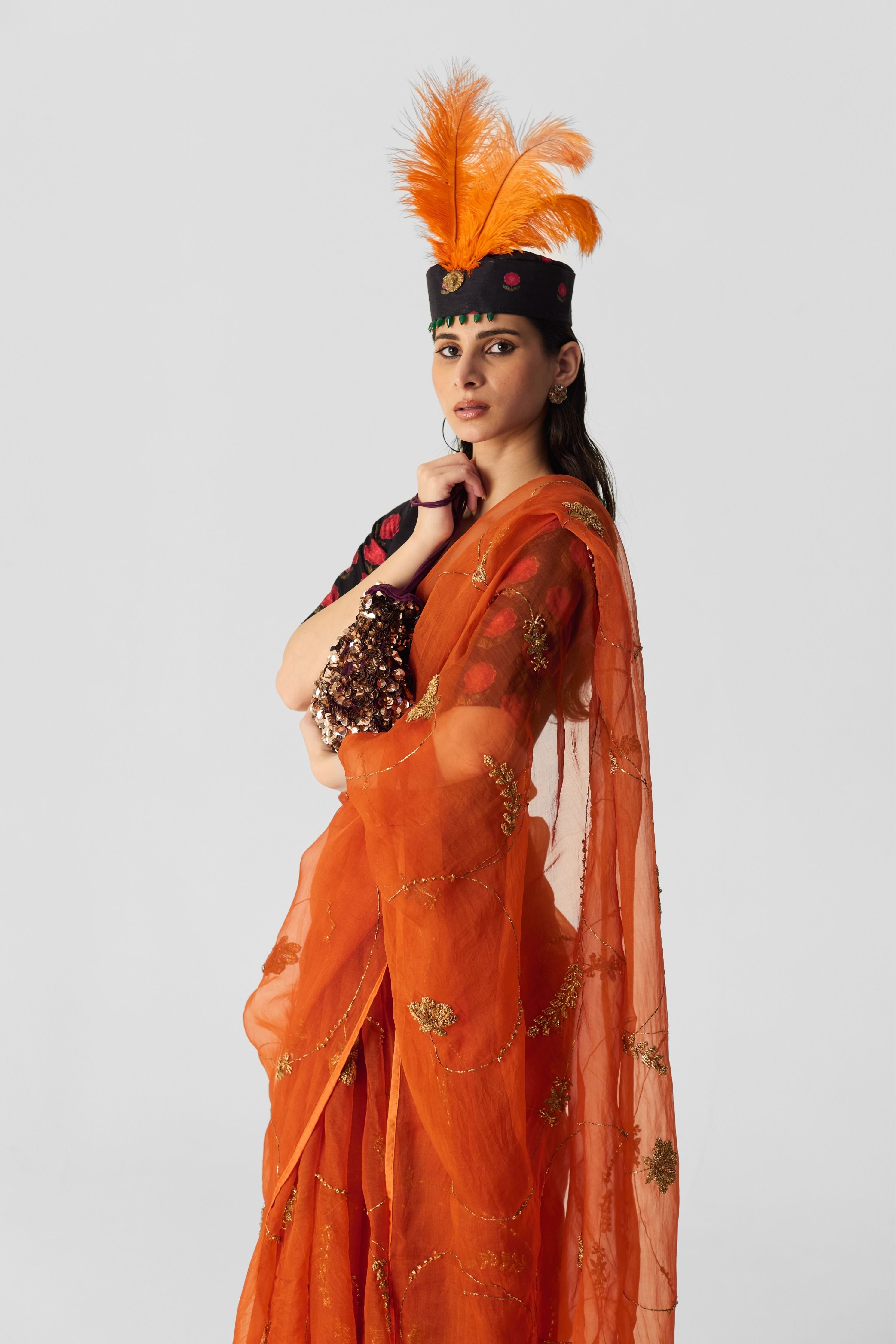 Orange Embroidered Saree