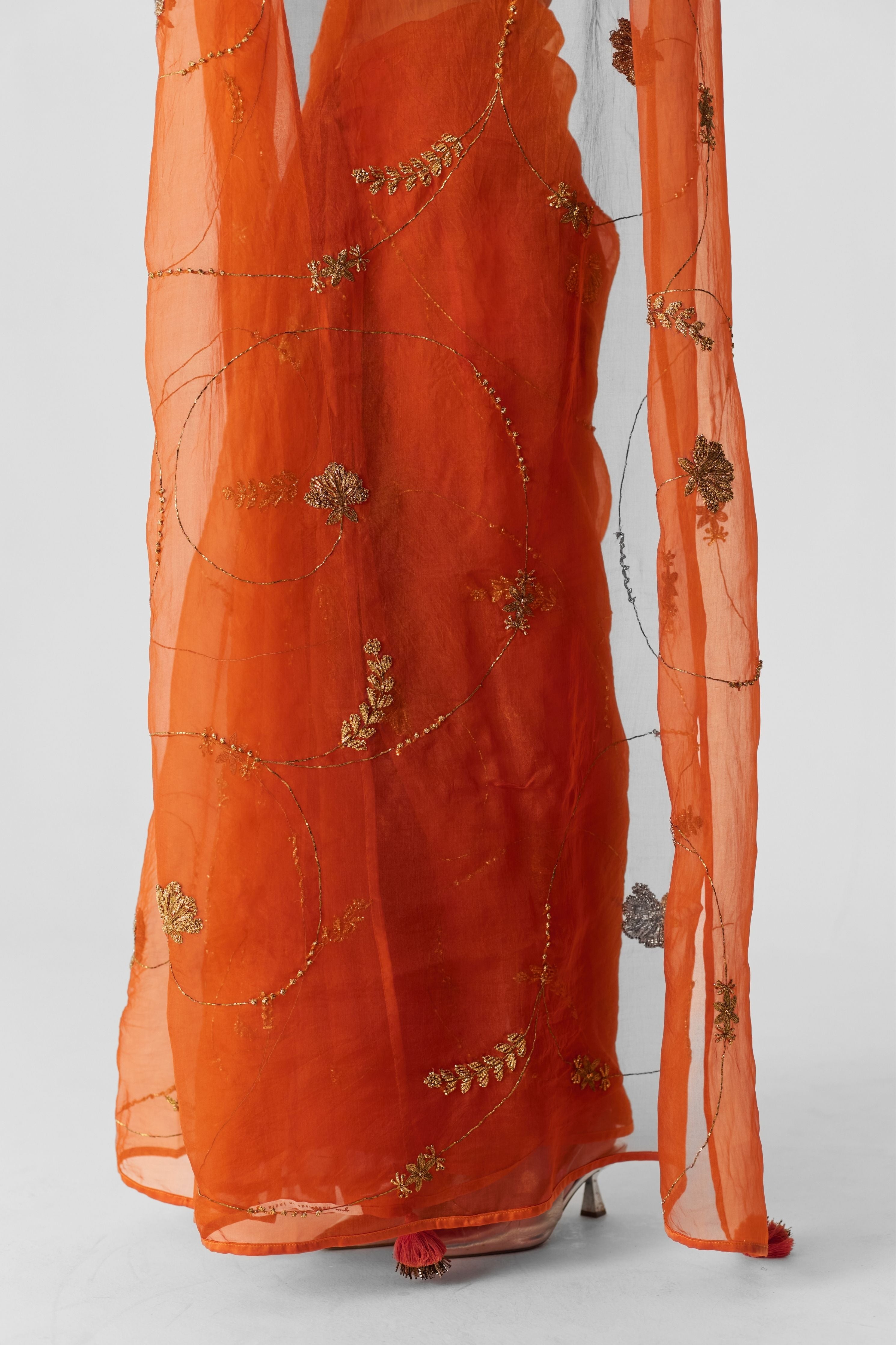 Orange Embroidered Saree