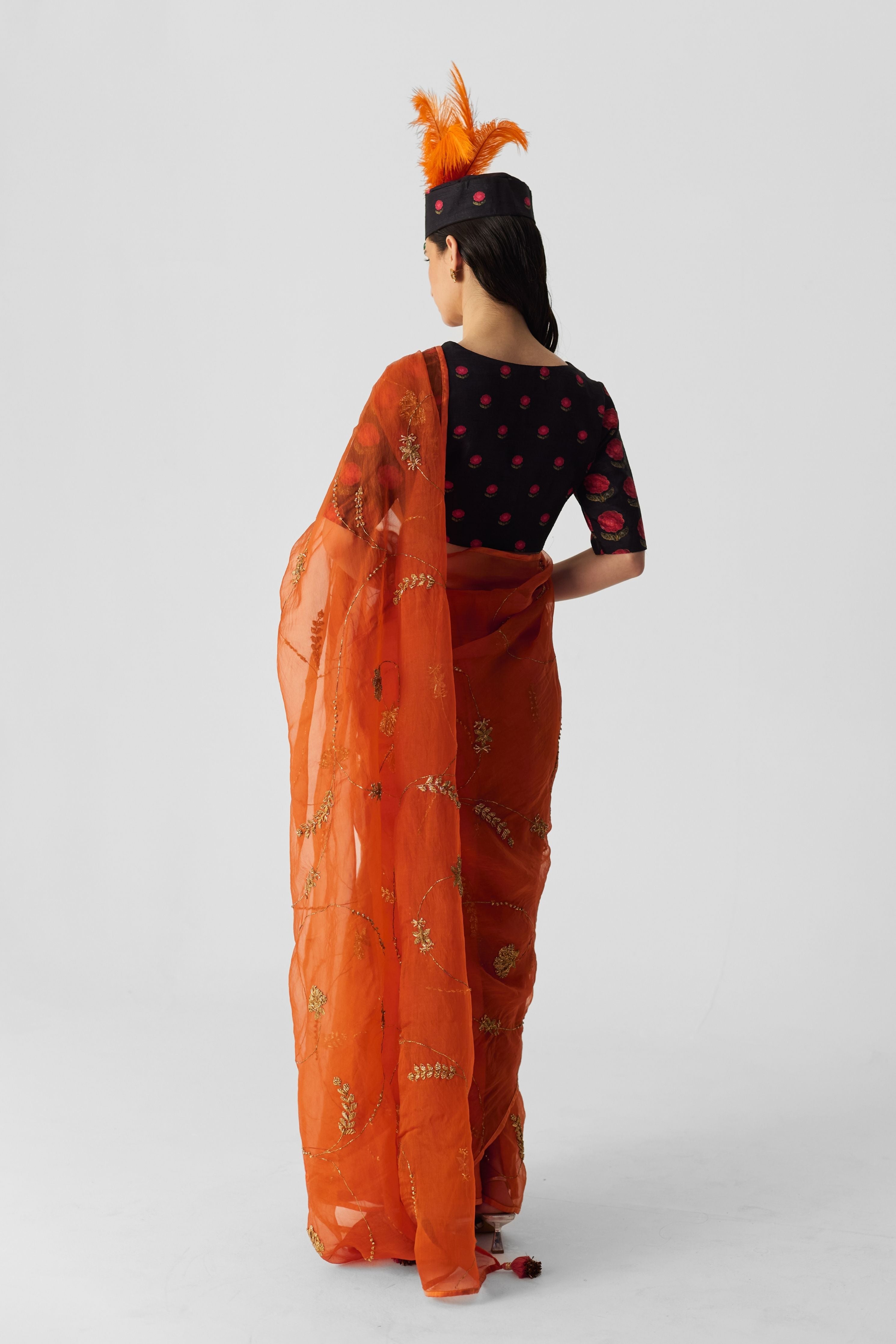 Orange Embroidered Saree