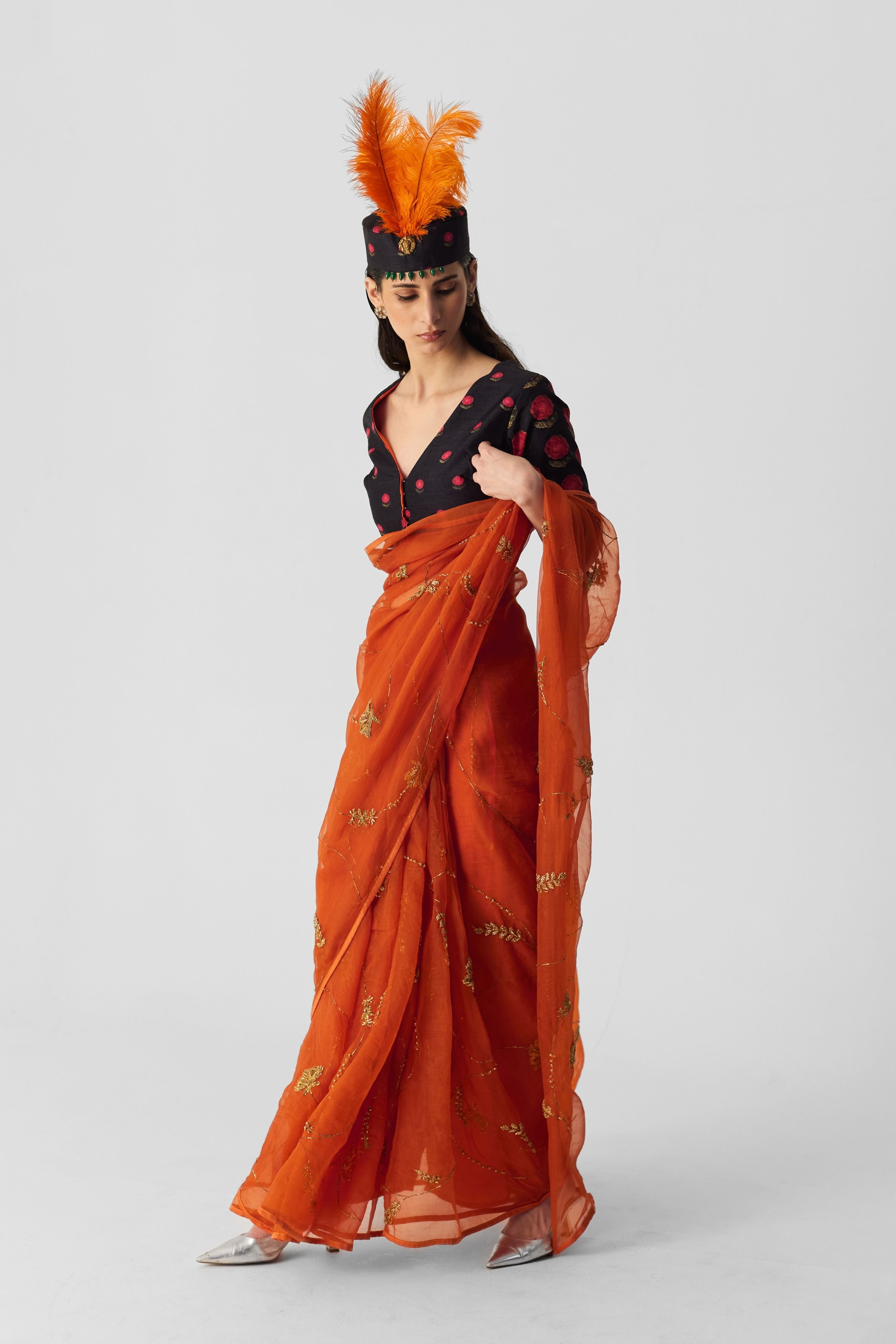 Orange Embroidered Saree