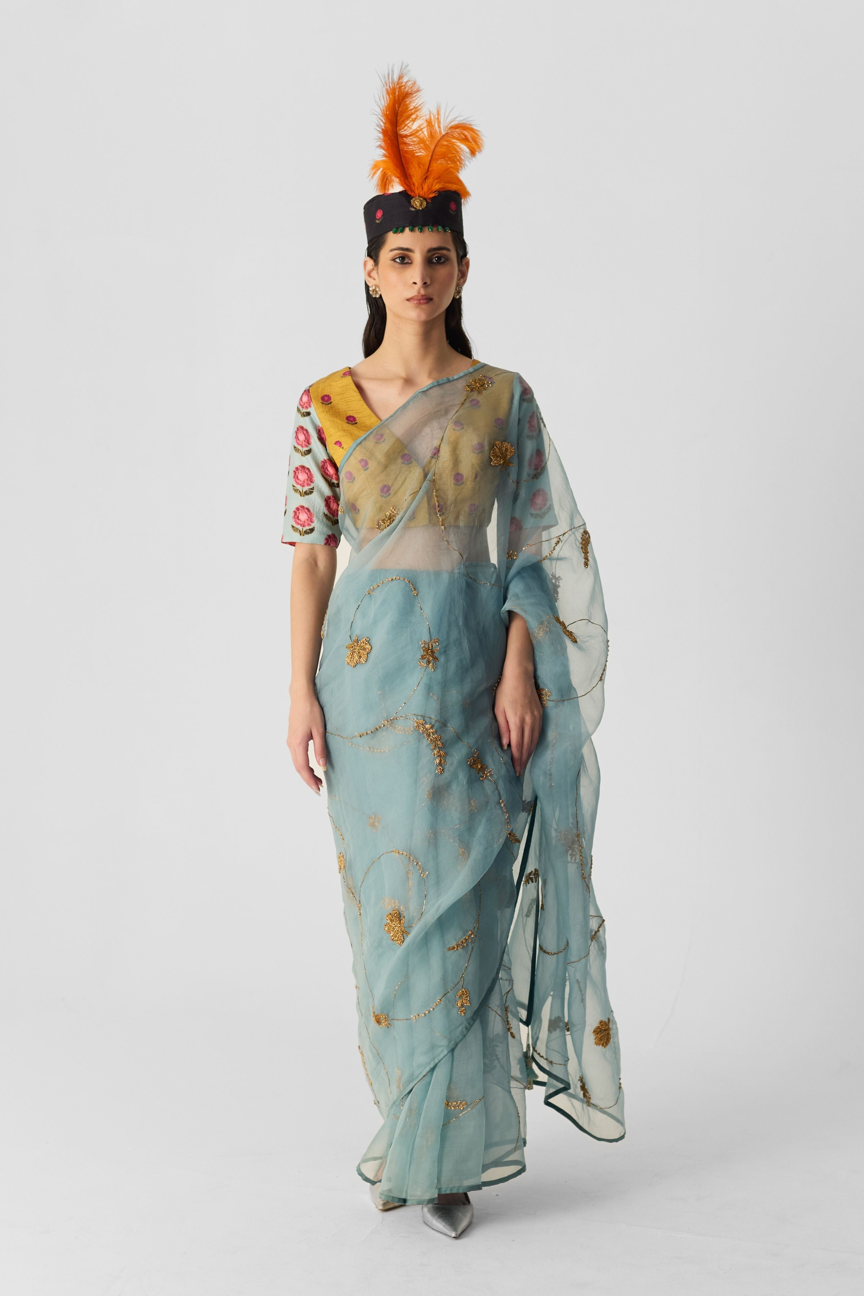 Blue Embroidered Saree