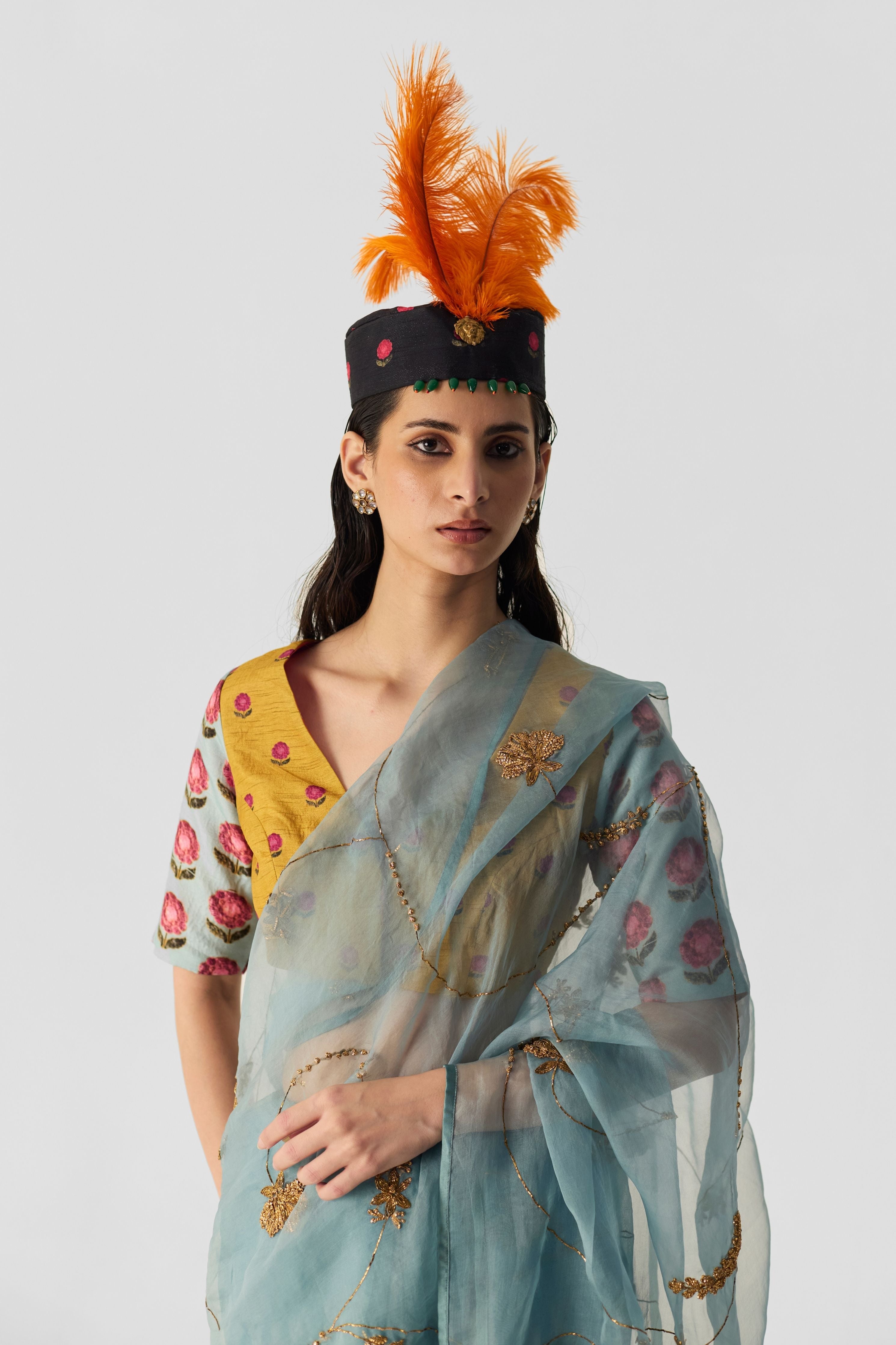 Yellow Blue Booti Blouse