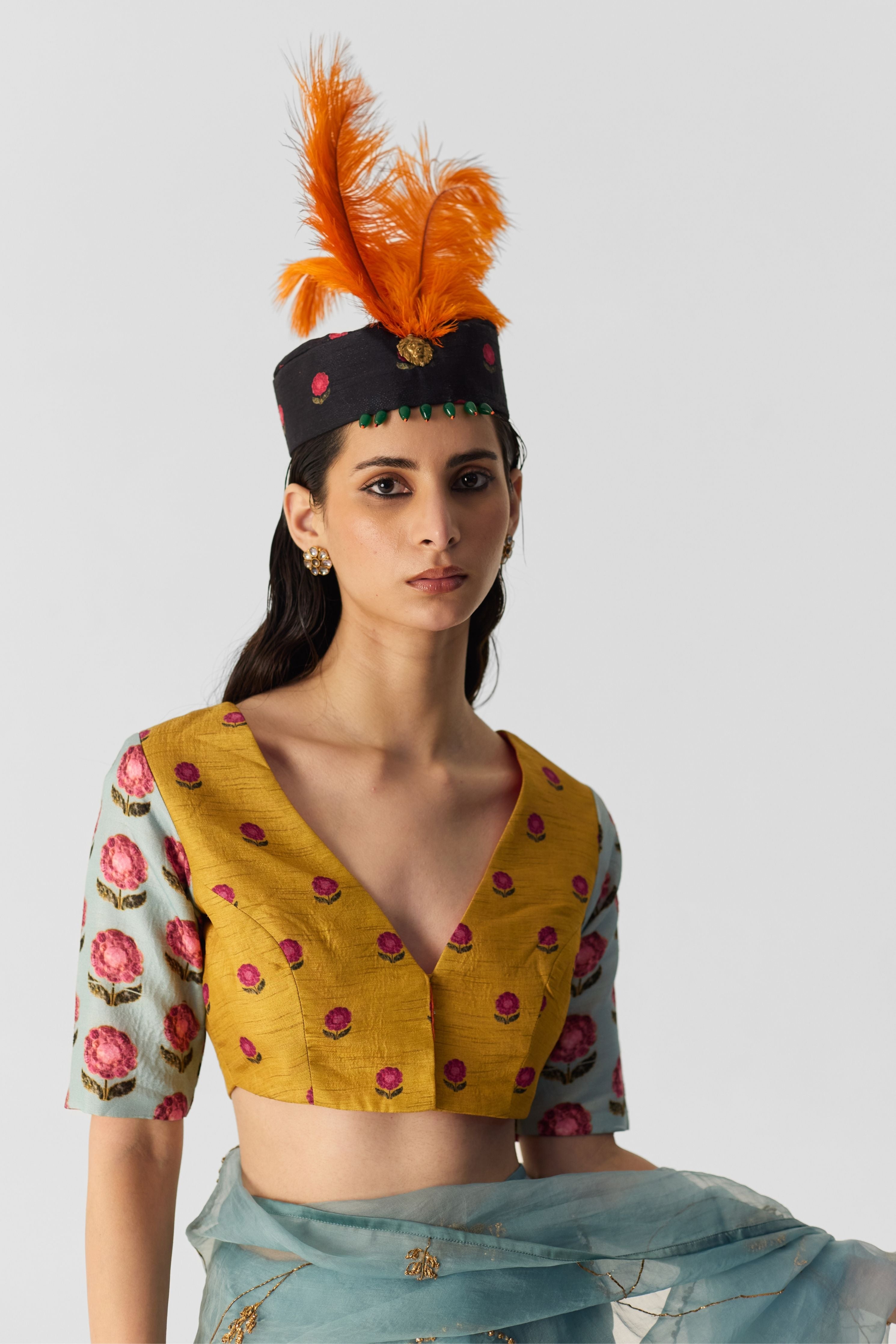 Yellow Blue Booti Blouse
