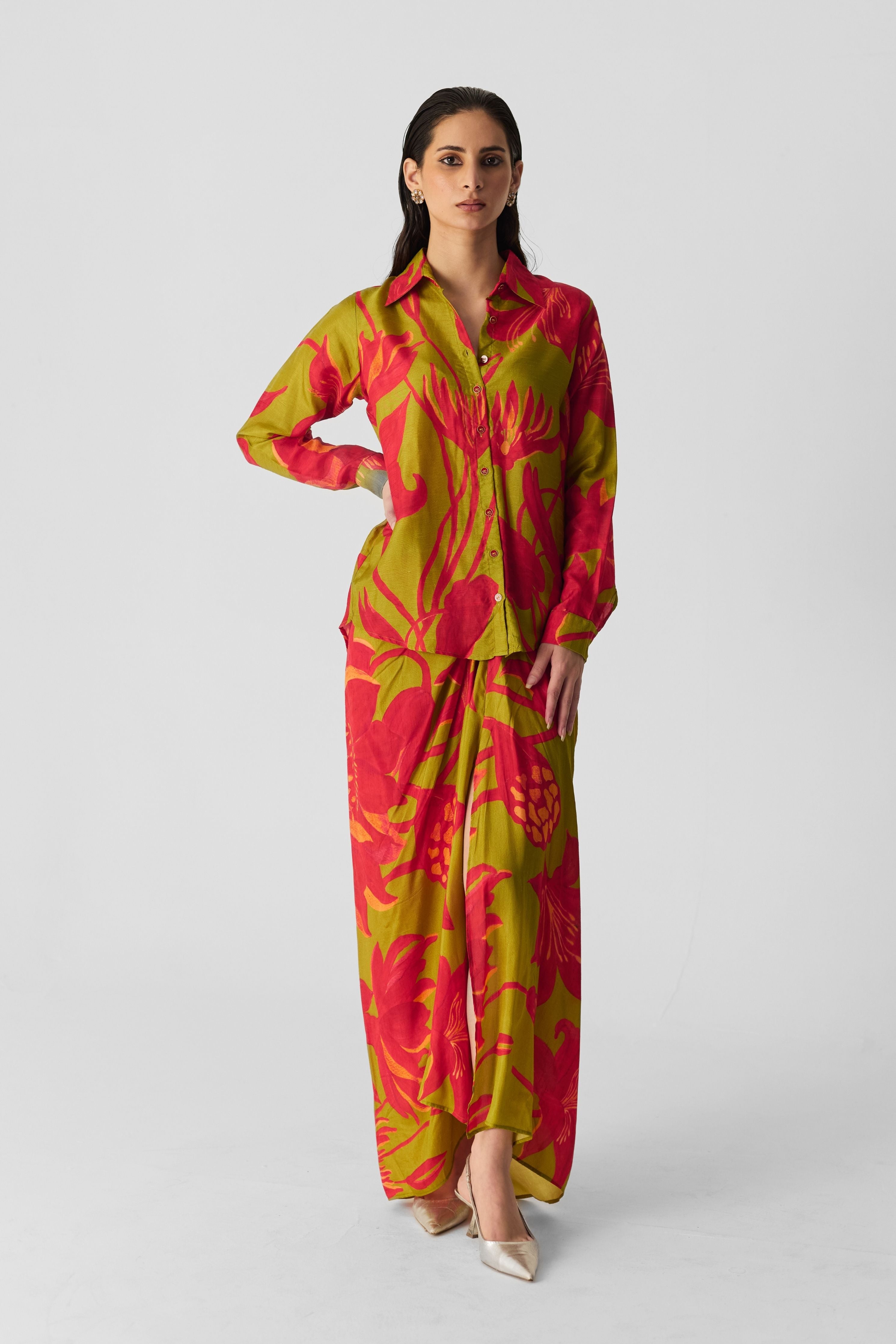 Lian Lime Shirt & Skirt Set