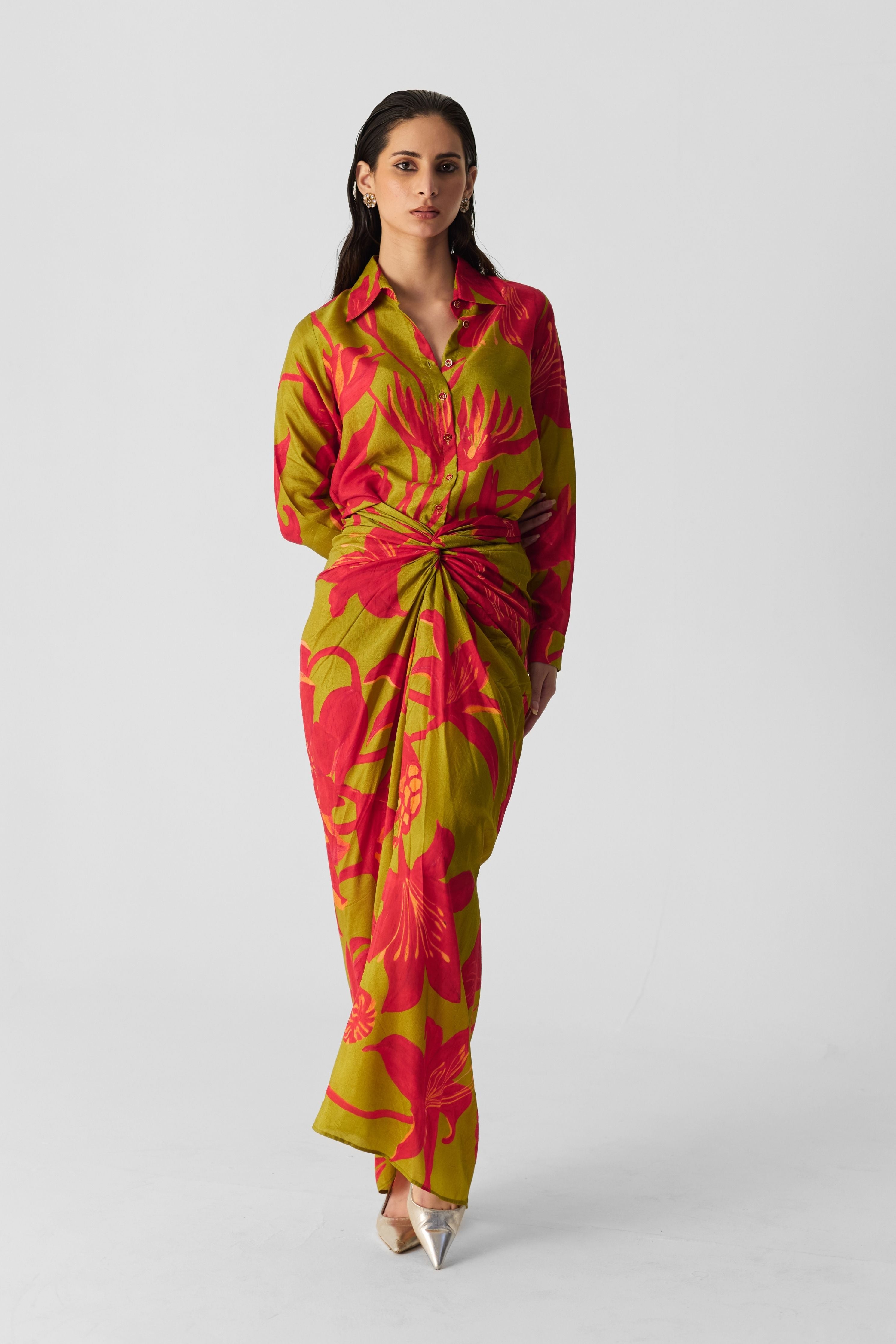 Lian Lime Shirt & Skirt Set