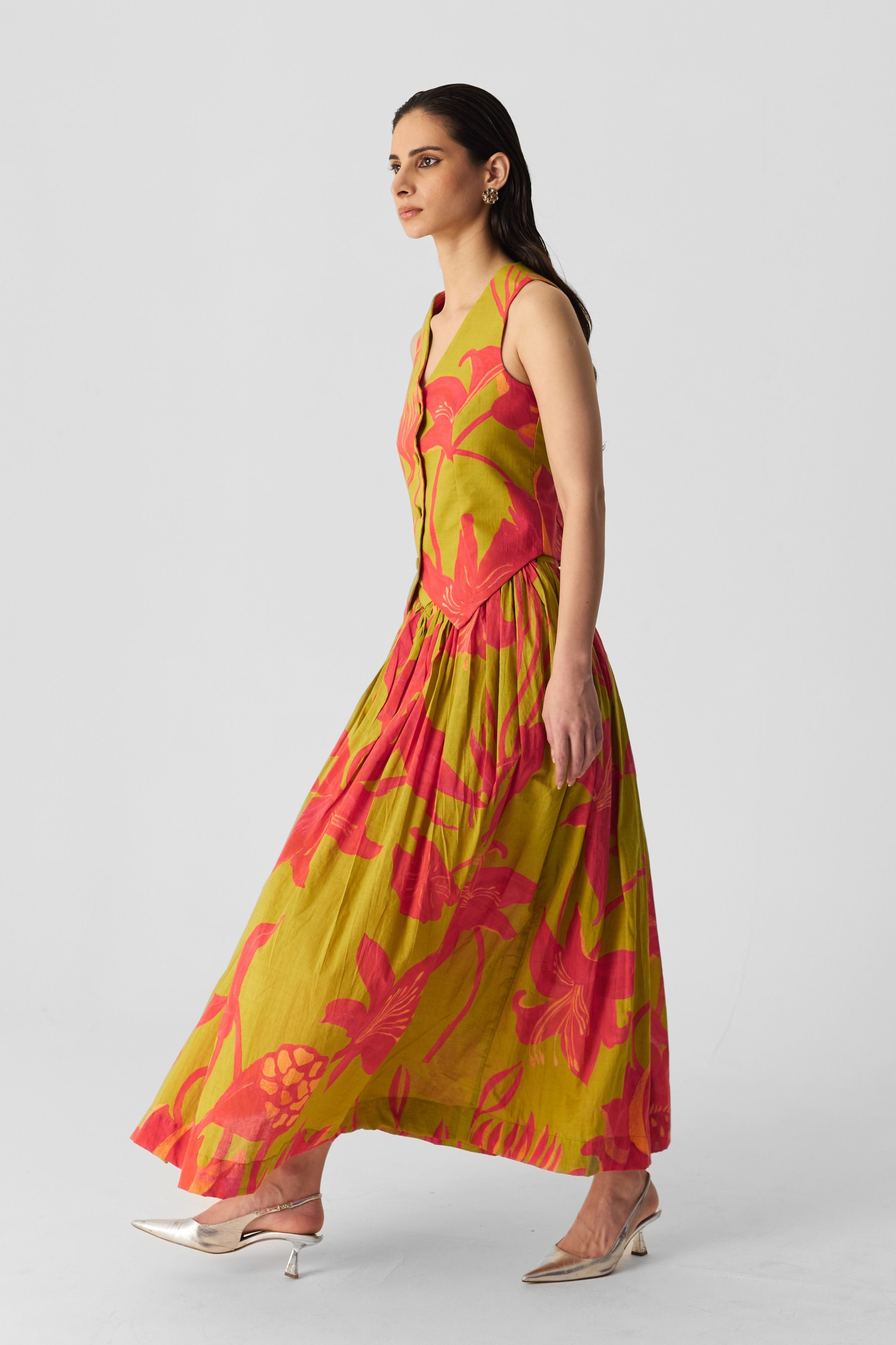 Lian Lime Waistcoat & Skirt Set