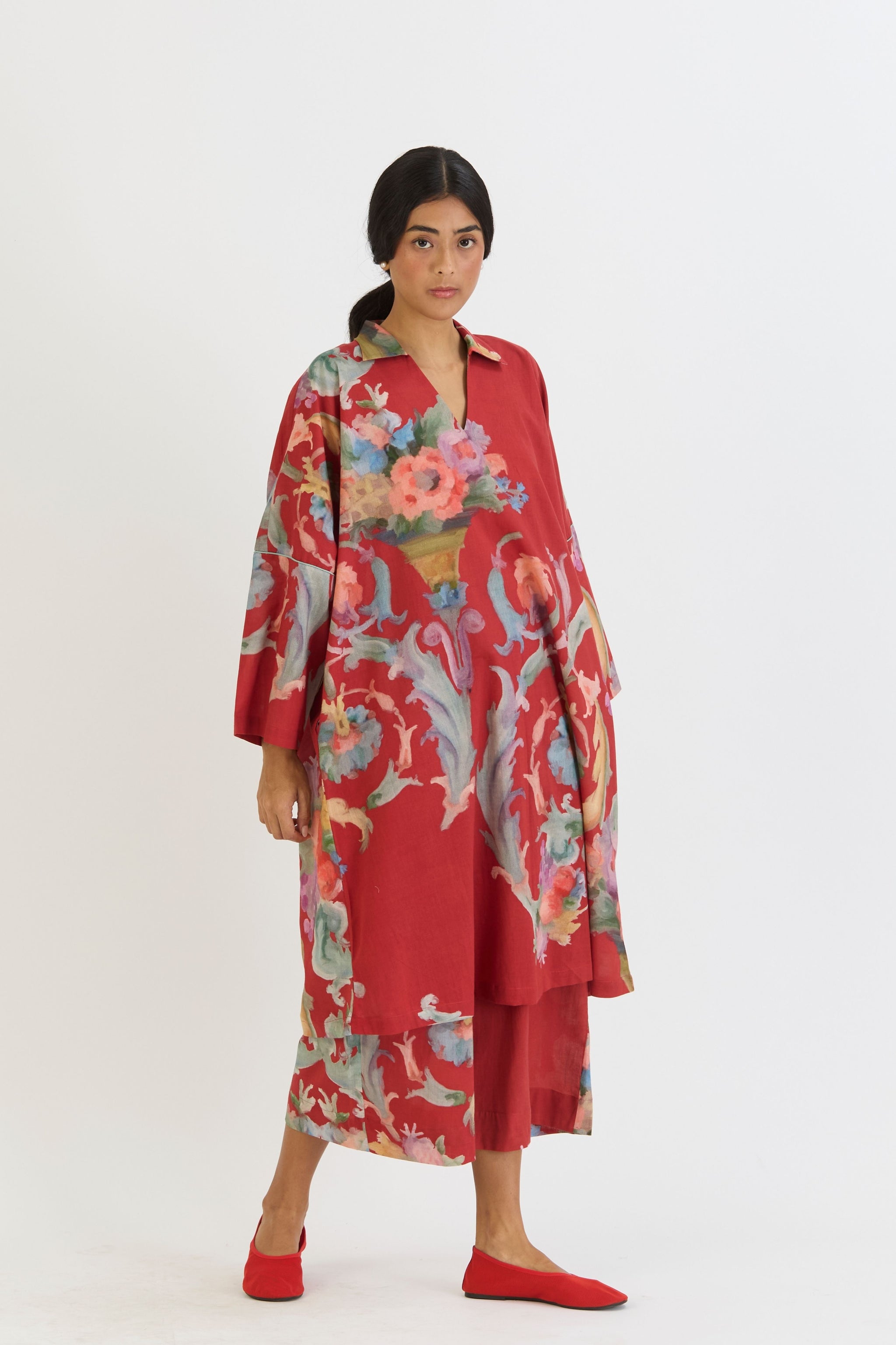Cranberry Cotton Kaftan Set