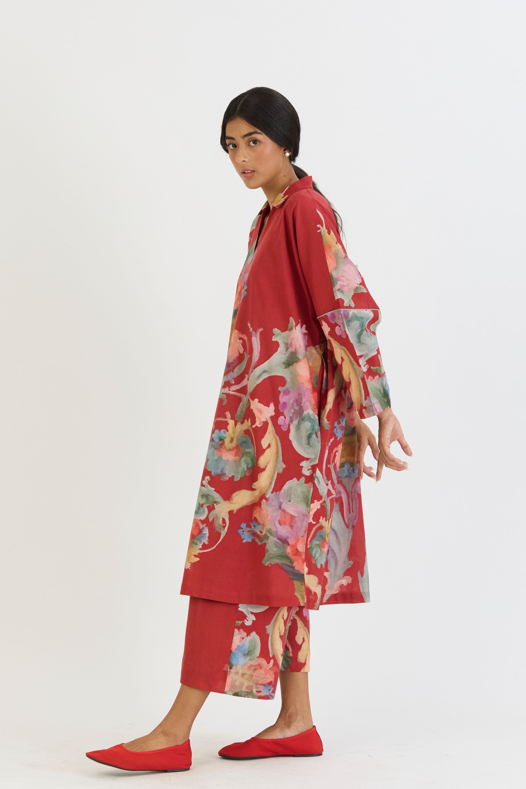 Cranberry Cotton Kaftan Set