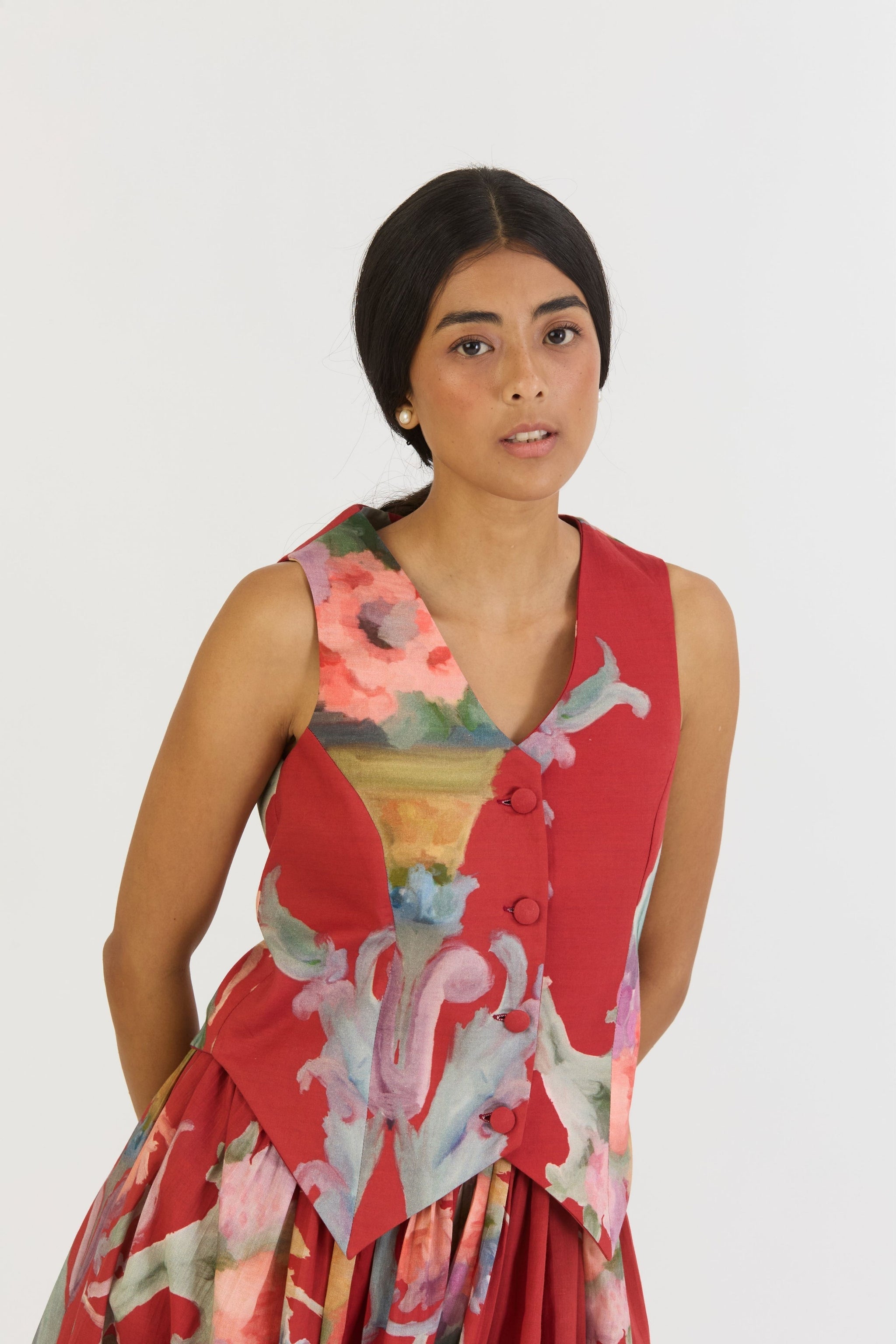 Cranberry Waistcoat And Skirt Set