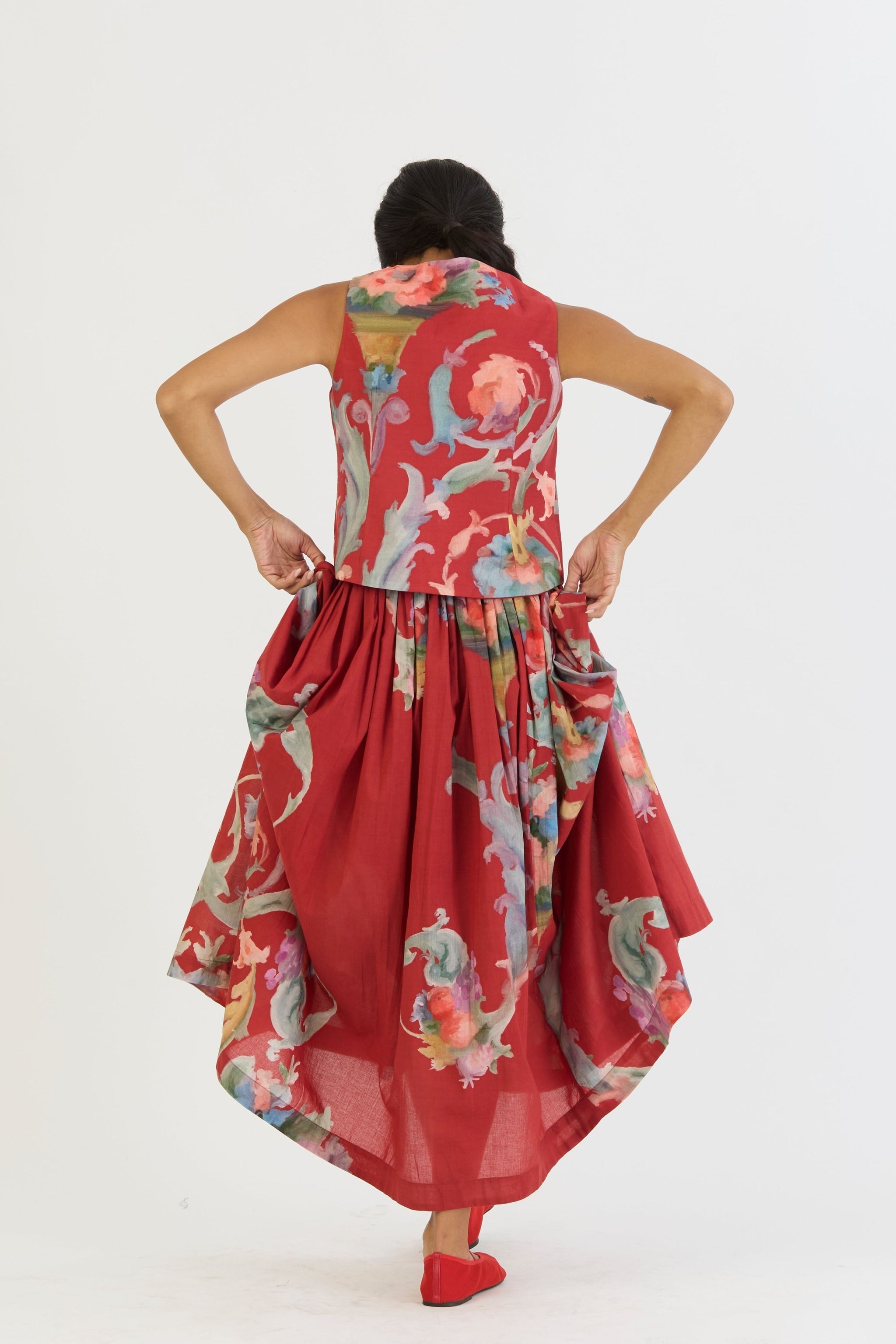 Cranberry Waistcoat And Skirt Set